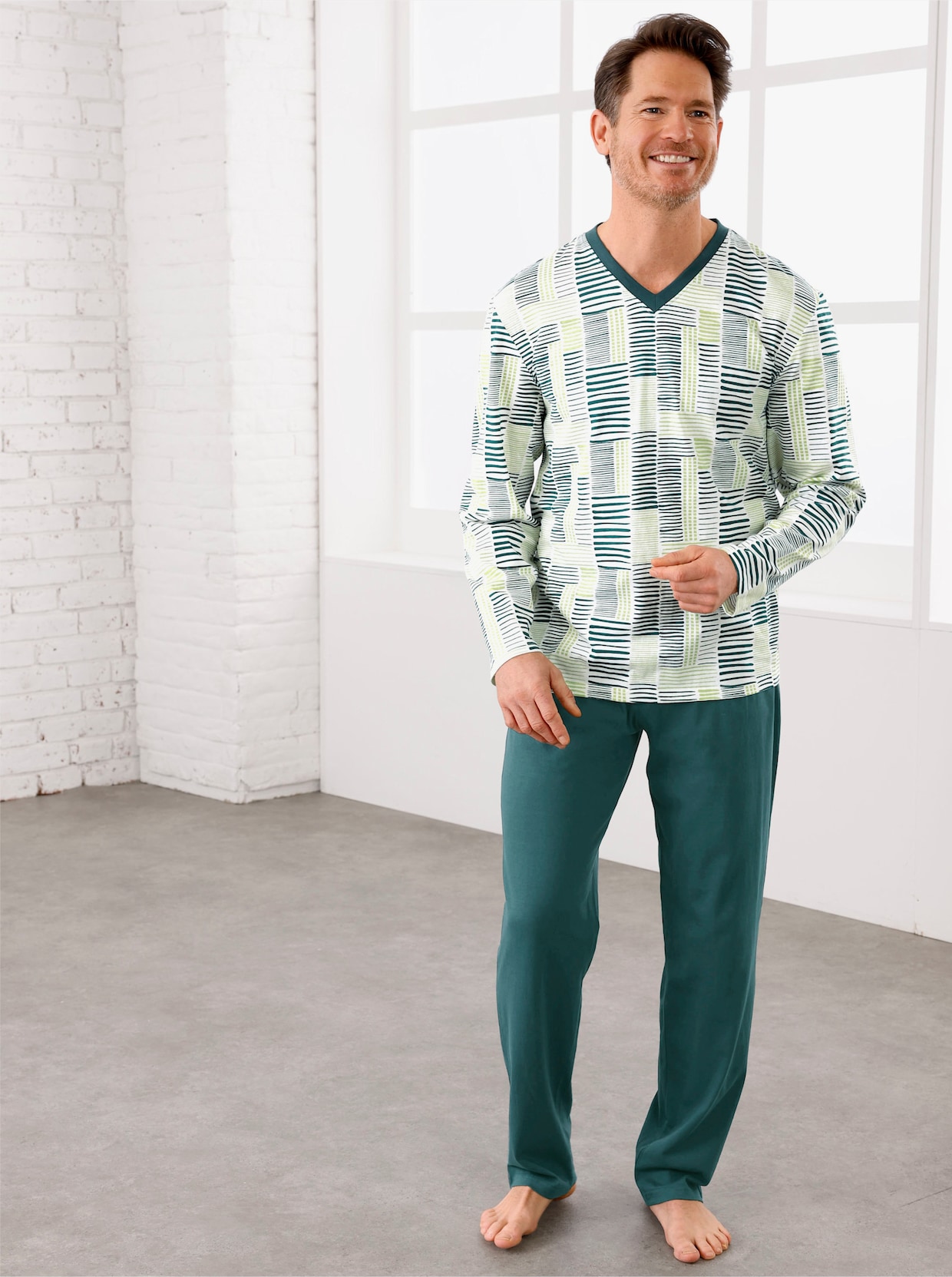 wäschepur men Pyjama's - ecru/donkerblauw + ecru/petrol