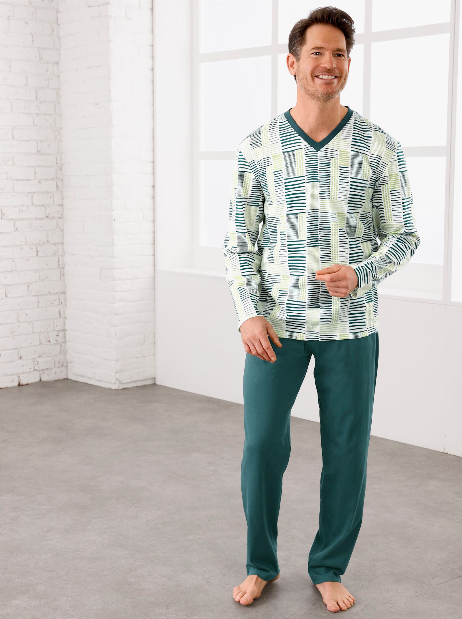 wäschepur men Schlafanzüge - ecru-dunkelblau + ecru-petrol