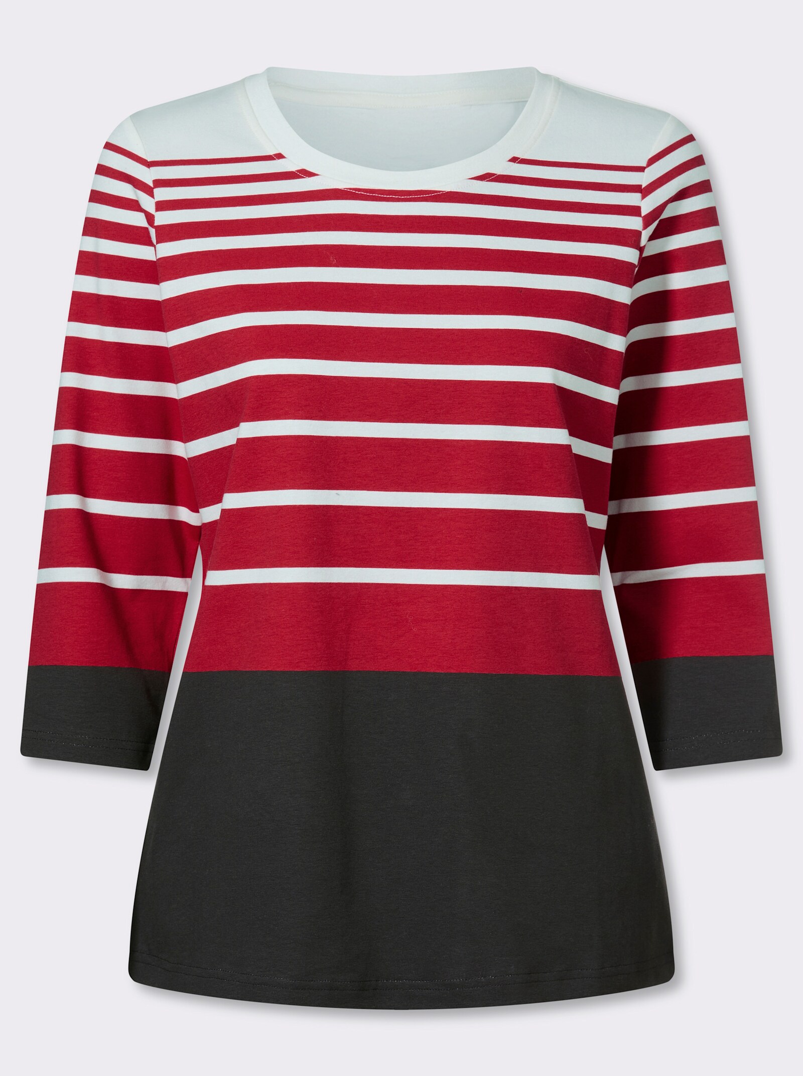 heine 3/4-Arm-Shirt mit Ringelmuster - schwarz-rot-bedruckt