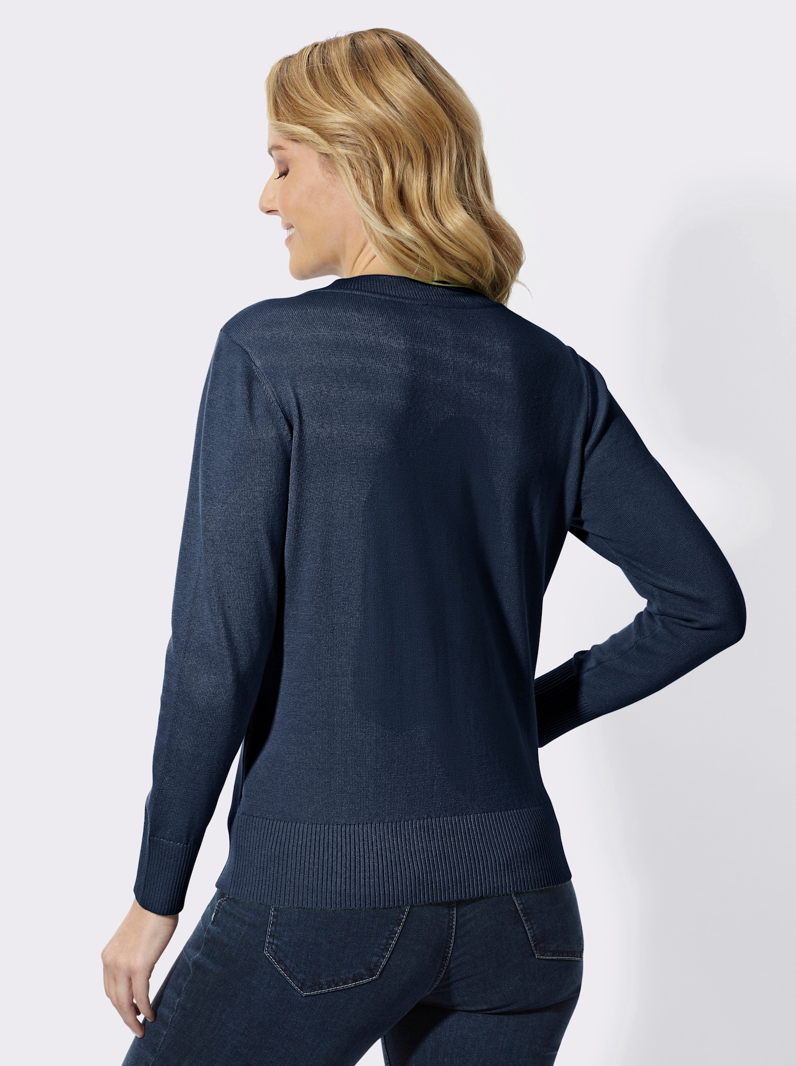 V-Ausschnitt-Pullover aus reiner Baumwolle - dunkelblau