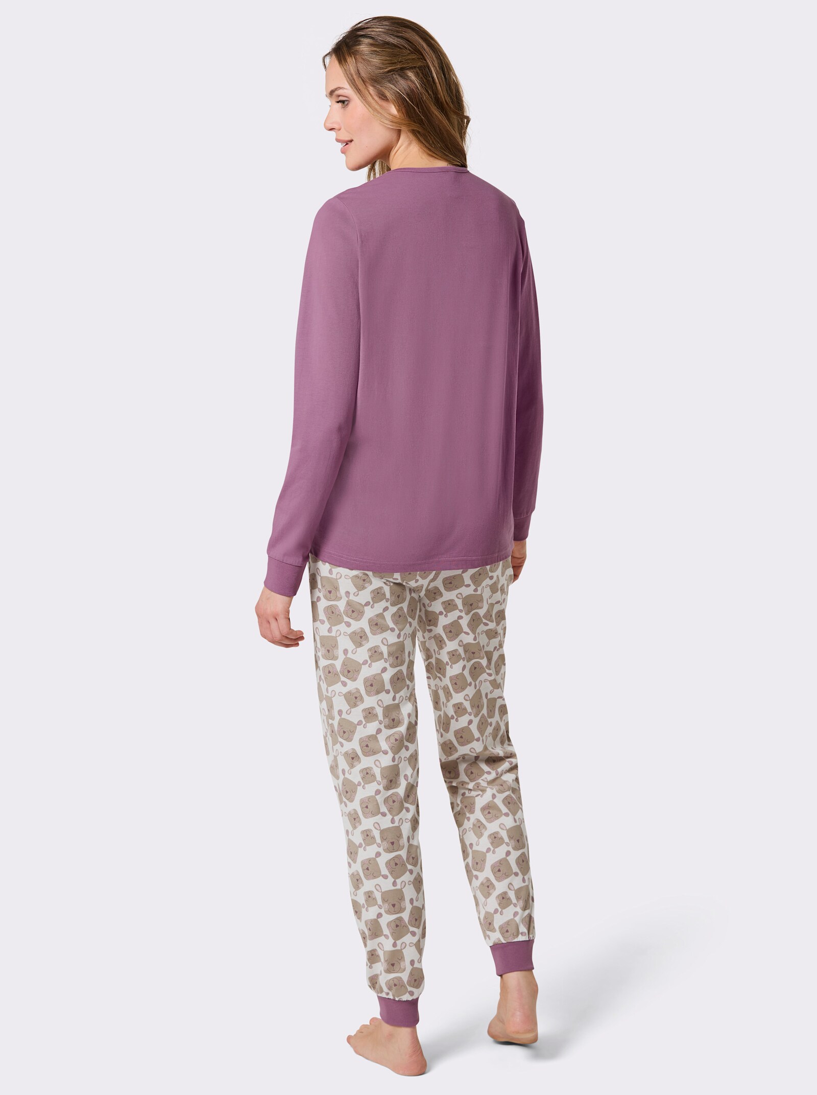 wäschepur Schlafanzug aus Feinfrottee - ecru-violett