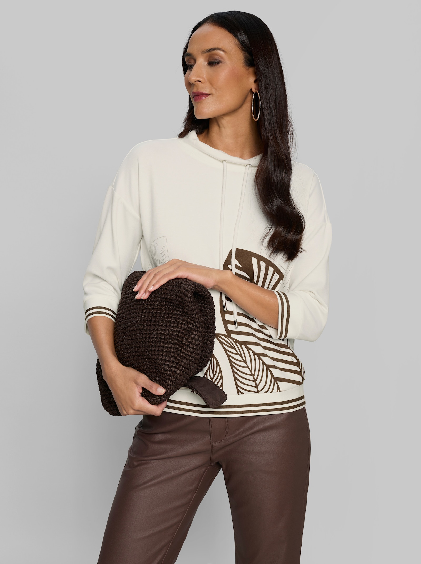 heine 3/4-Arm-Shirt mit Blätter-Druck - ecru-schoko-bedruckt