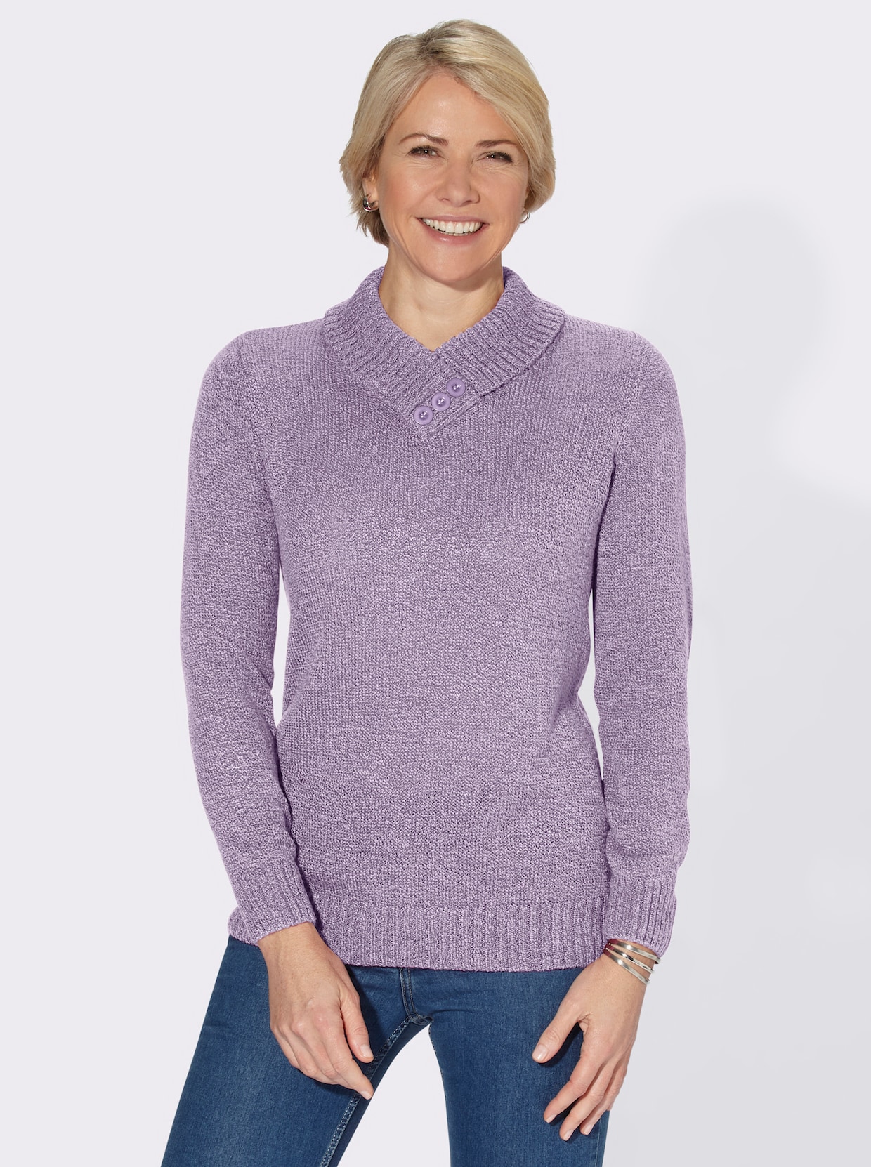Pullover met V-hals - lila gemêleerd