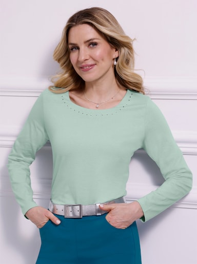 Langarmshirt mit Glitzersteinchen - kalkmint