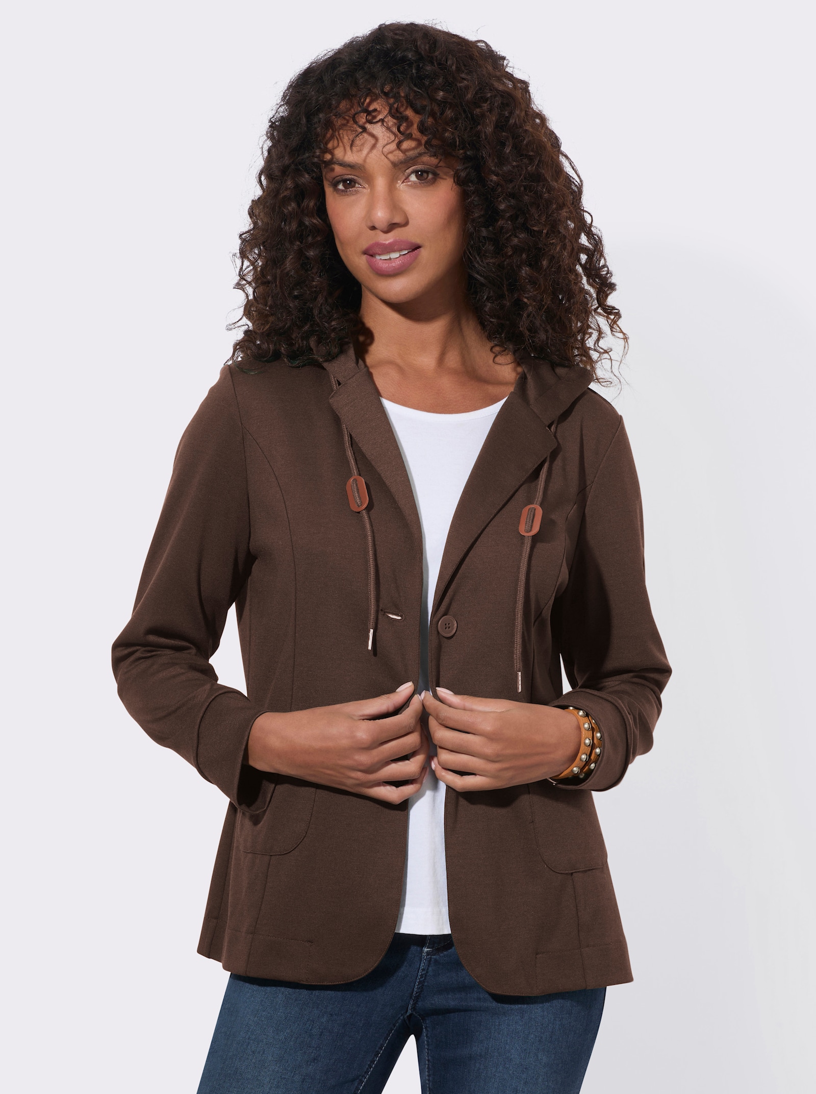Shirtjacke mit Reverskragen - schoko