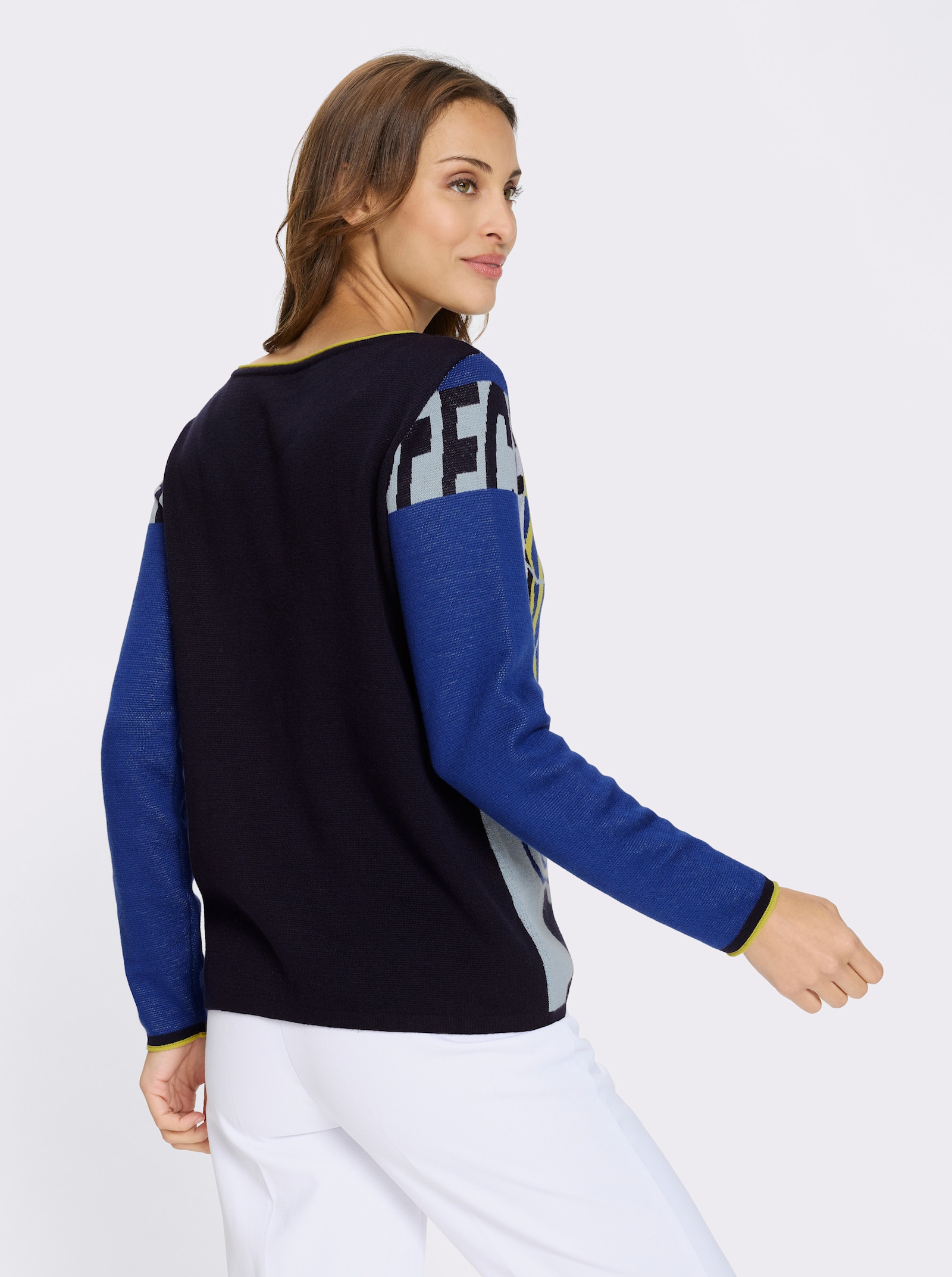 Strickpullover mit Rollkanten - marine-royalblau-gemustert