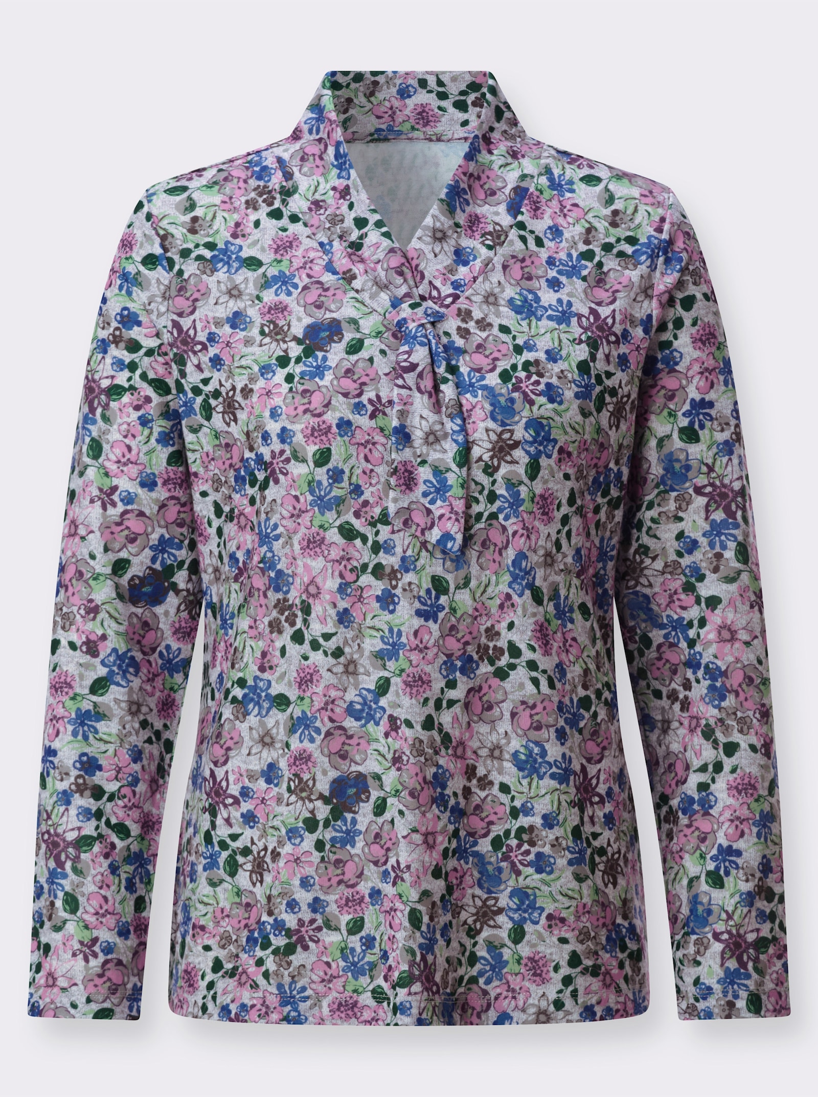 Winter-Shirt - hellgrau-orchidee-bedruckt