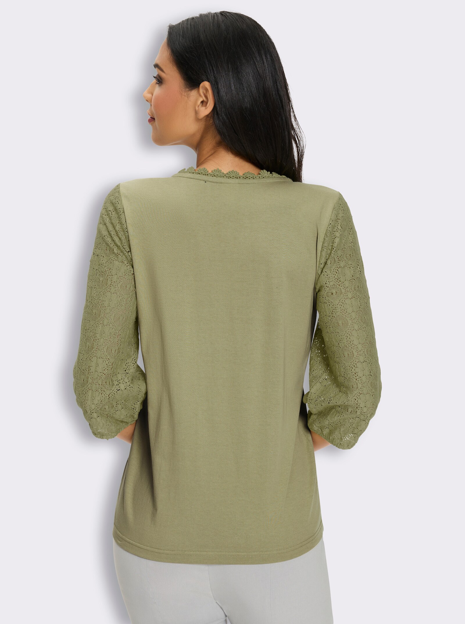 3/4-Arm-Shirt mit Spitzen-Ärmeln - schilf