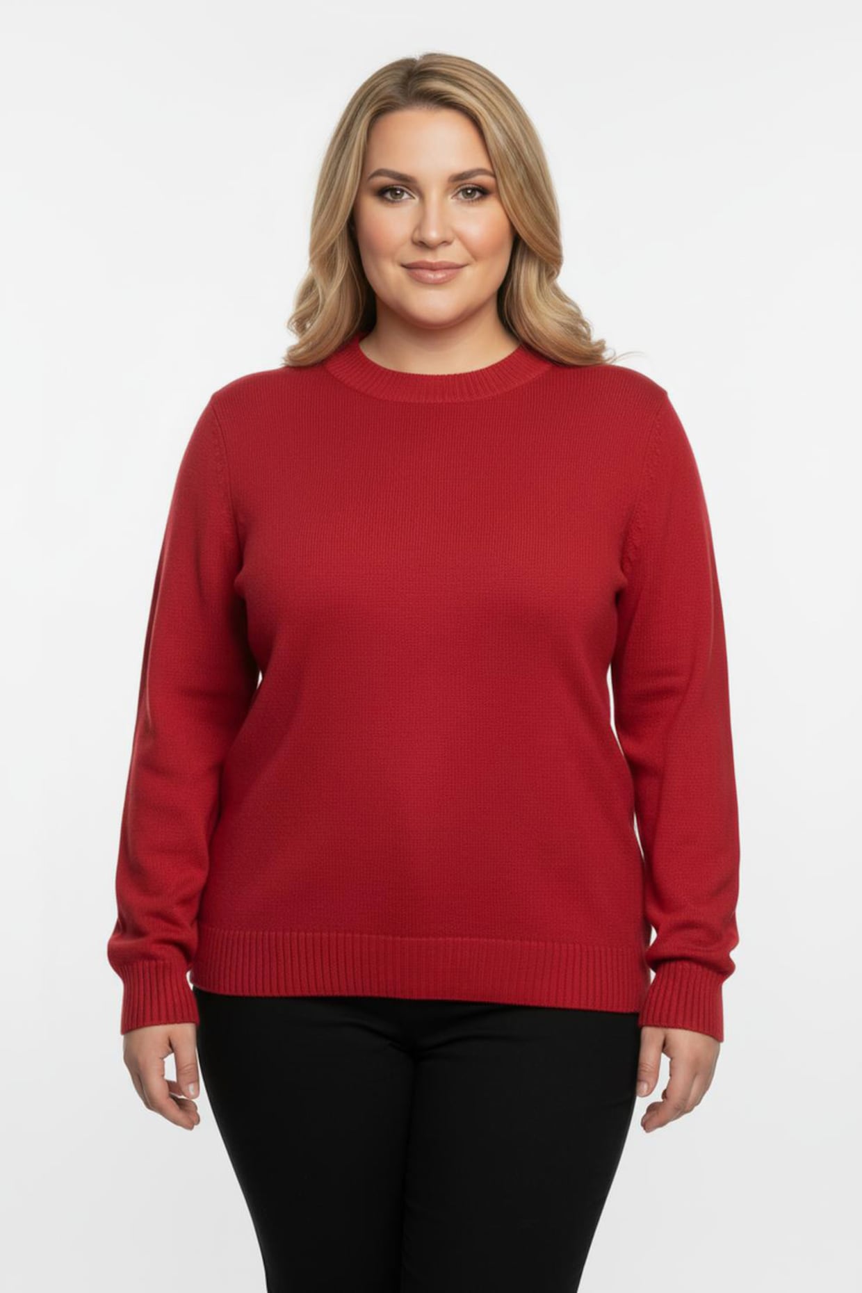 Stehkragenpullover mit Baumwolle - korallenrot