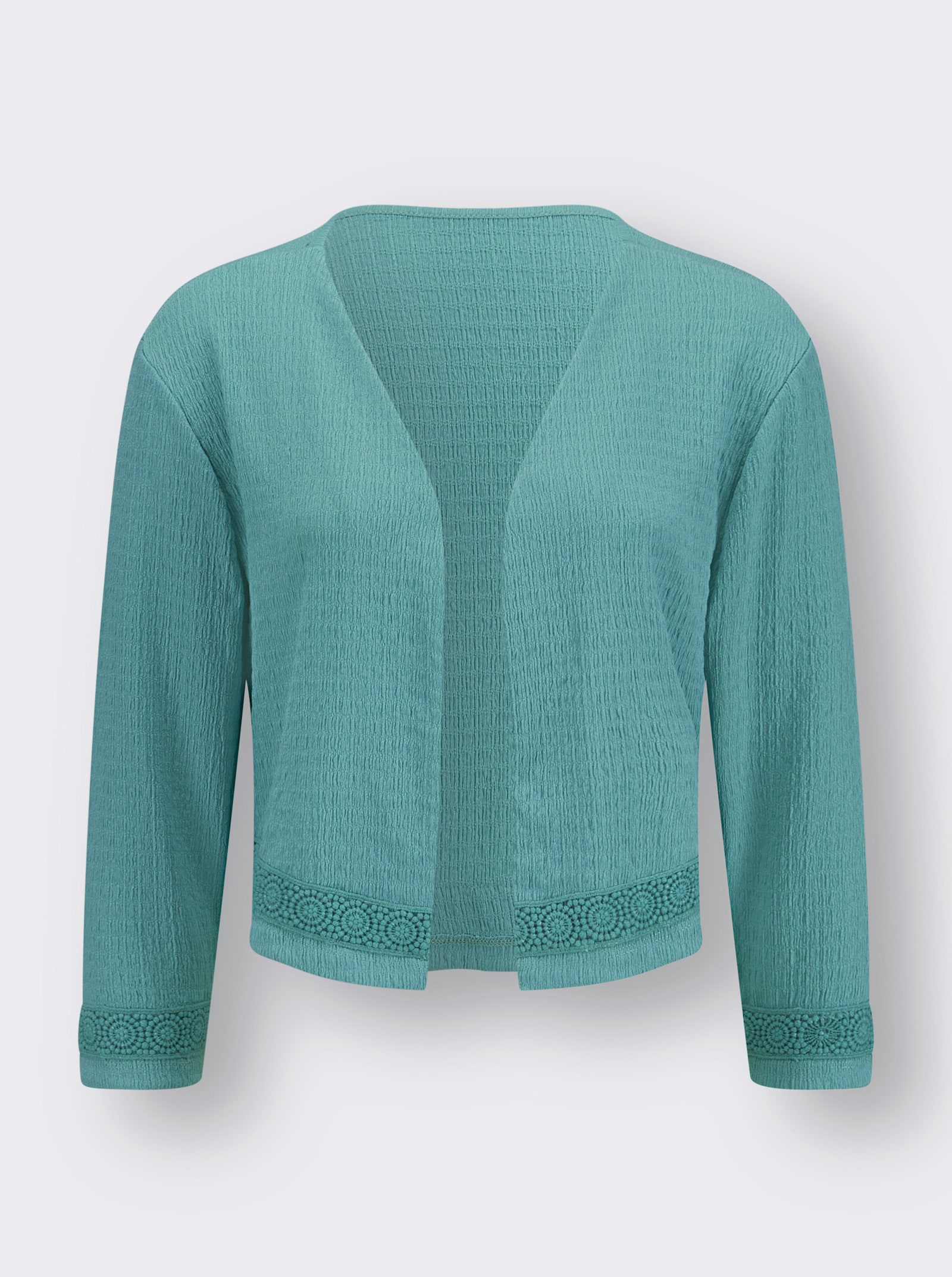 Bolero in strukturierter Qualität, mit Häkelspitze - salbei
