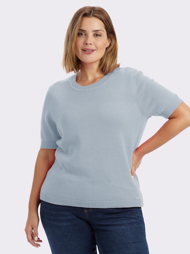 Kurzarmpullover mit Rippabschlüssen - eisblau