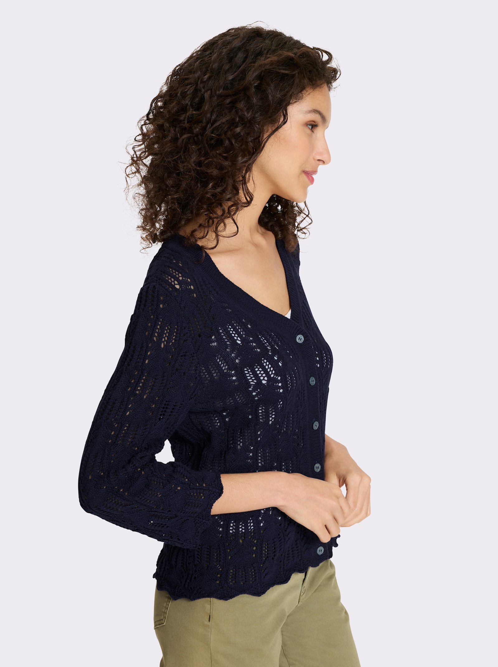 heine Ajourstrickjacke mit 3/4-Arm - marine