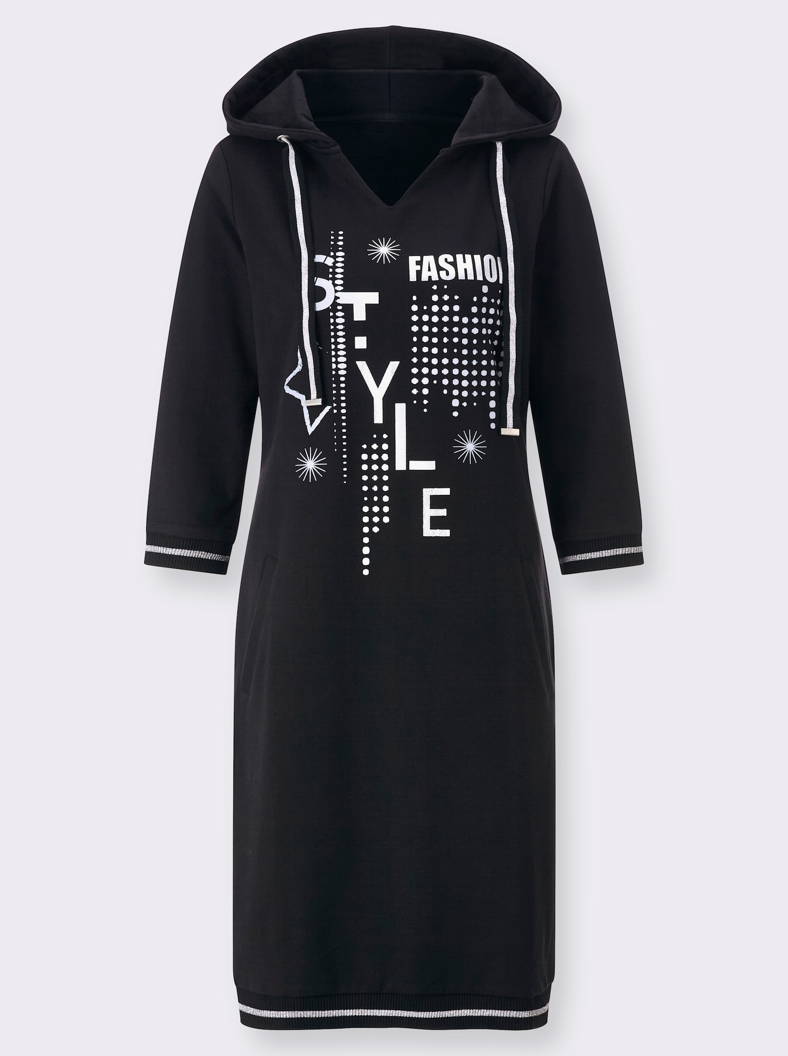 Jerseykleid mit glänzendem Druck - schwarz