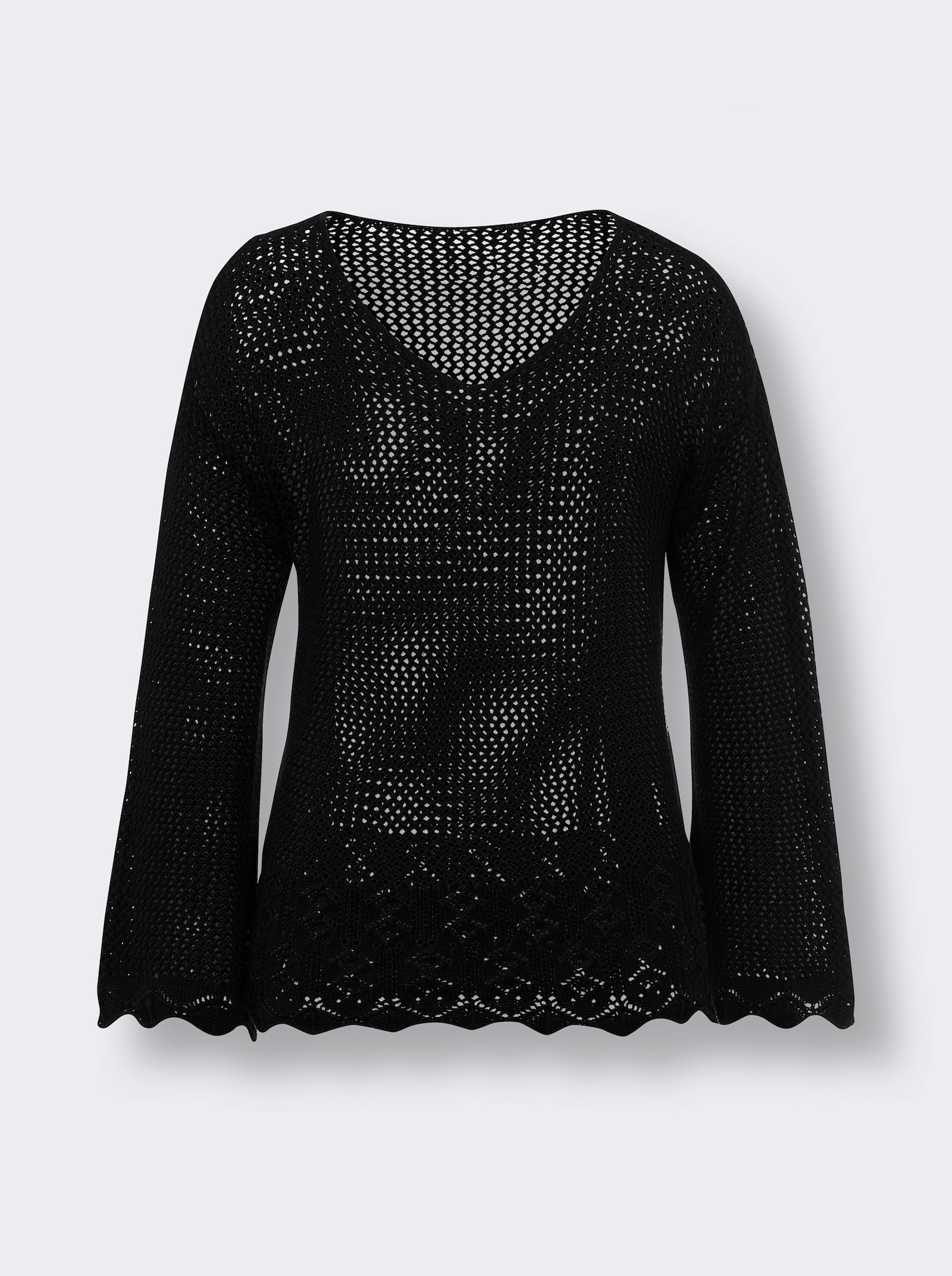 heine Ajourpullover mit leicht ausgestelltem Ärmel - schwarz