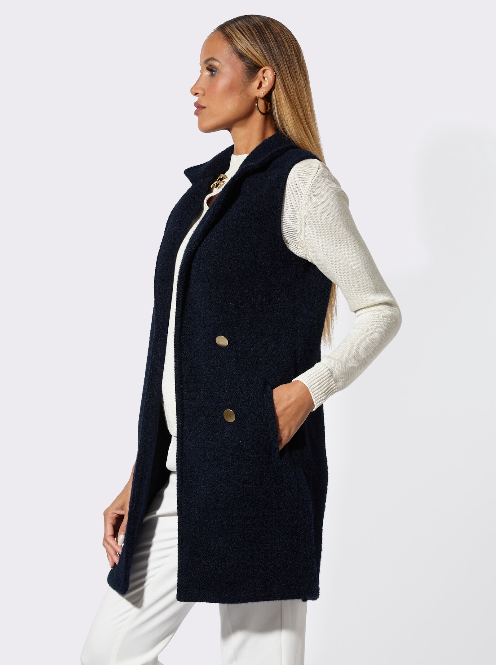 Strickweste in Longform - marine