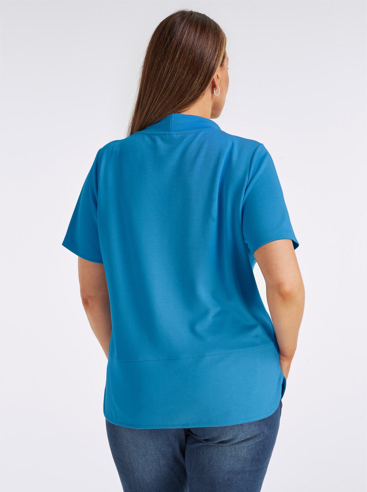 Kurzarmshirt mit Stehkragen - himmelblau