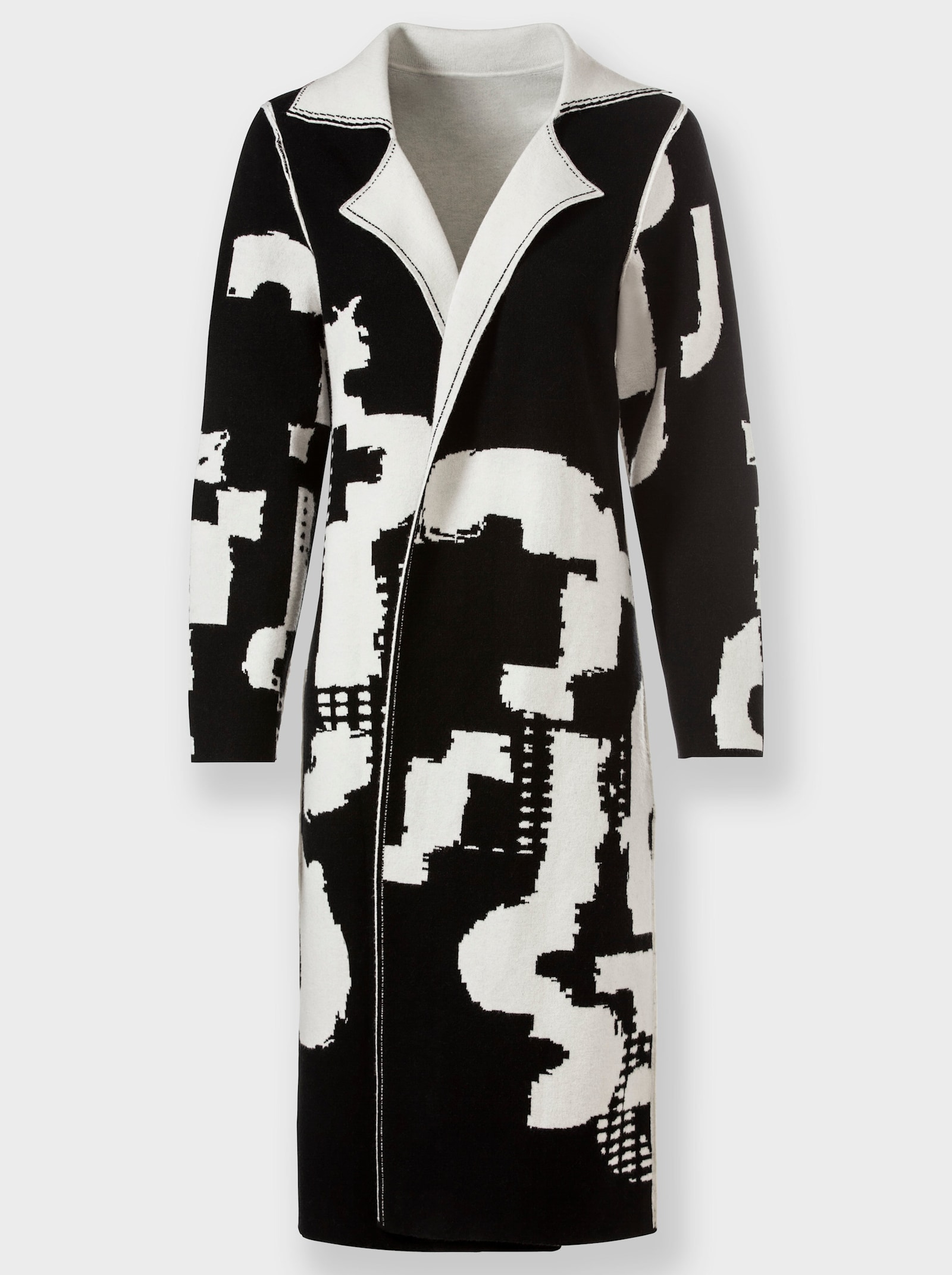 heine Gebreide mantel met reverskraag - zwart/ecru gedessineerd