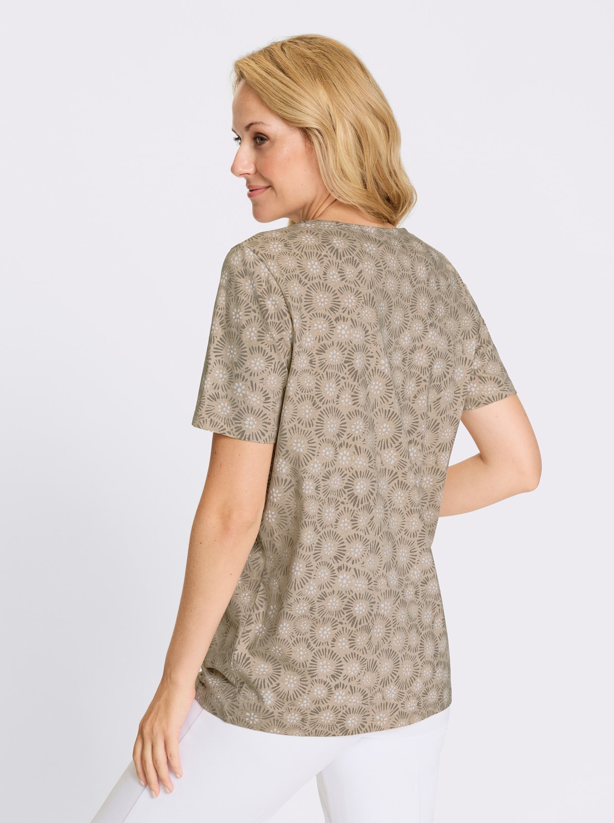 Longshirt - sand-taupe-bedruckt