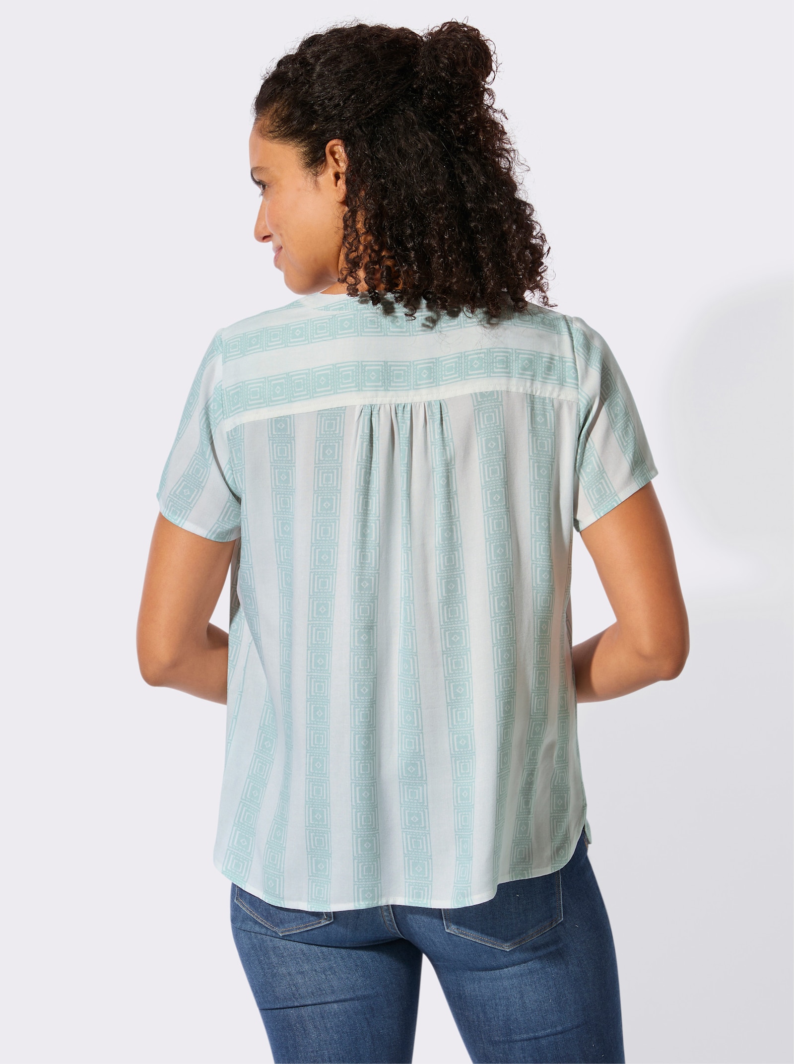 Kurzarmbluse mit Längsstreifen - kalkmint-weiß