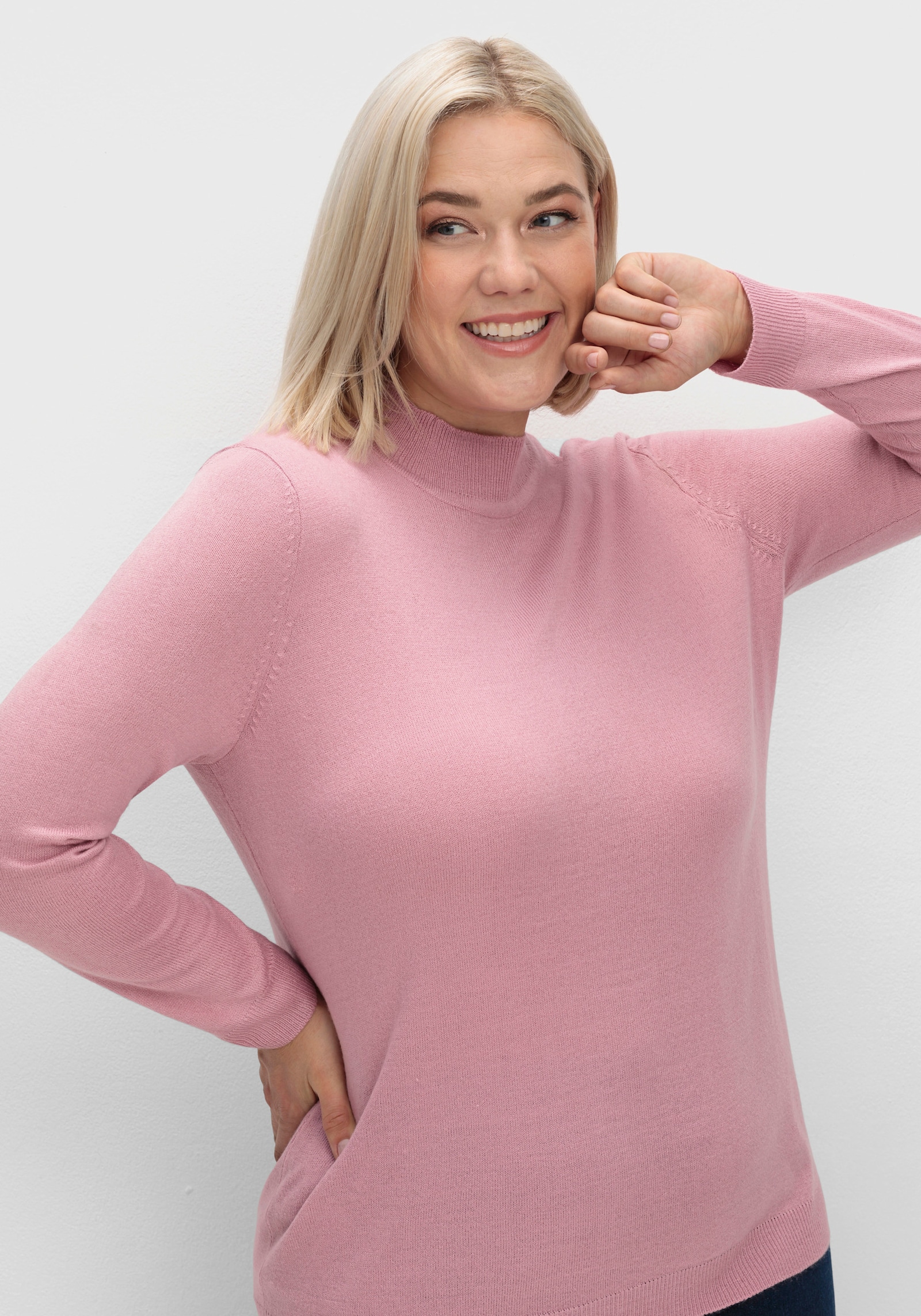 Stehkragenpullover weich wie Kaschmir - rosé