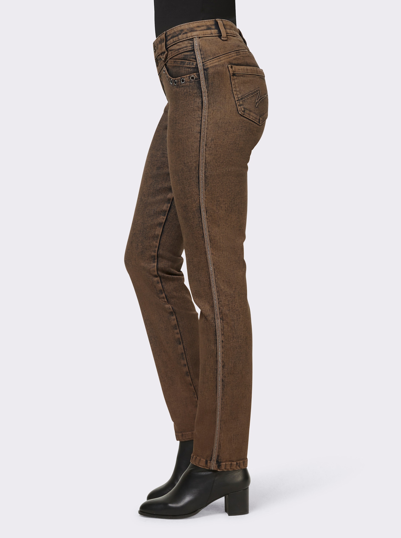 heine Jeans in gemêleerde wassing - chocolade