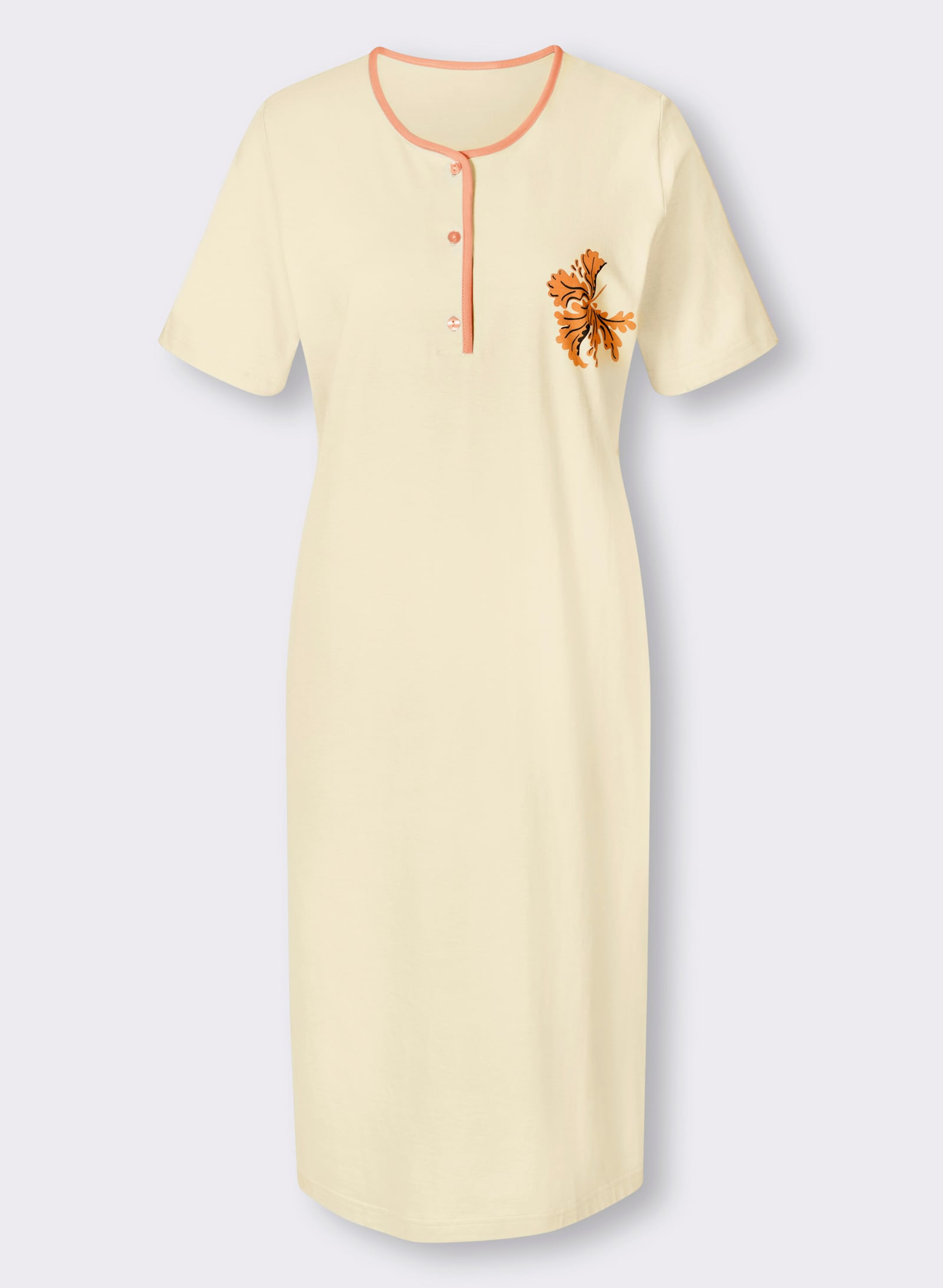 Ascafa Nachthemden im Doppelpack, floraler Print - vanille + vanille-bedruckt