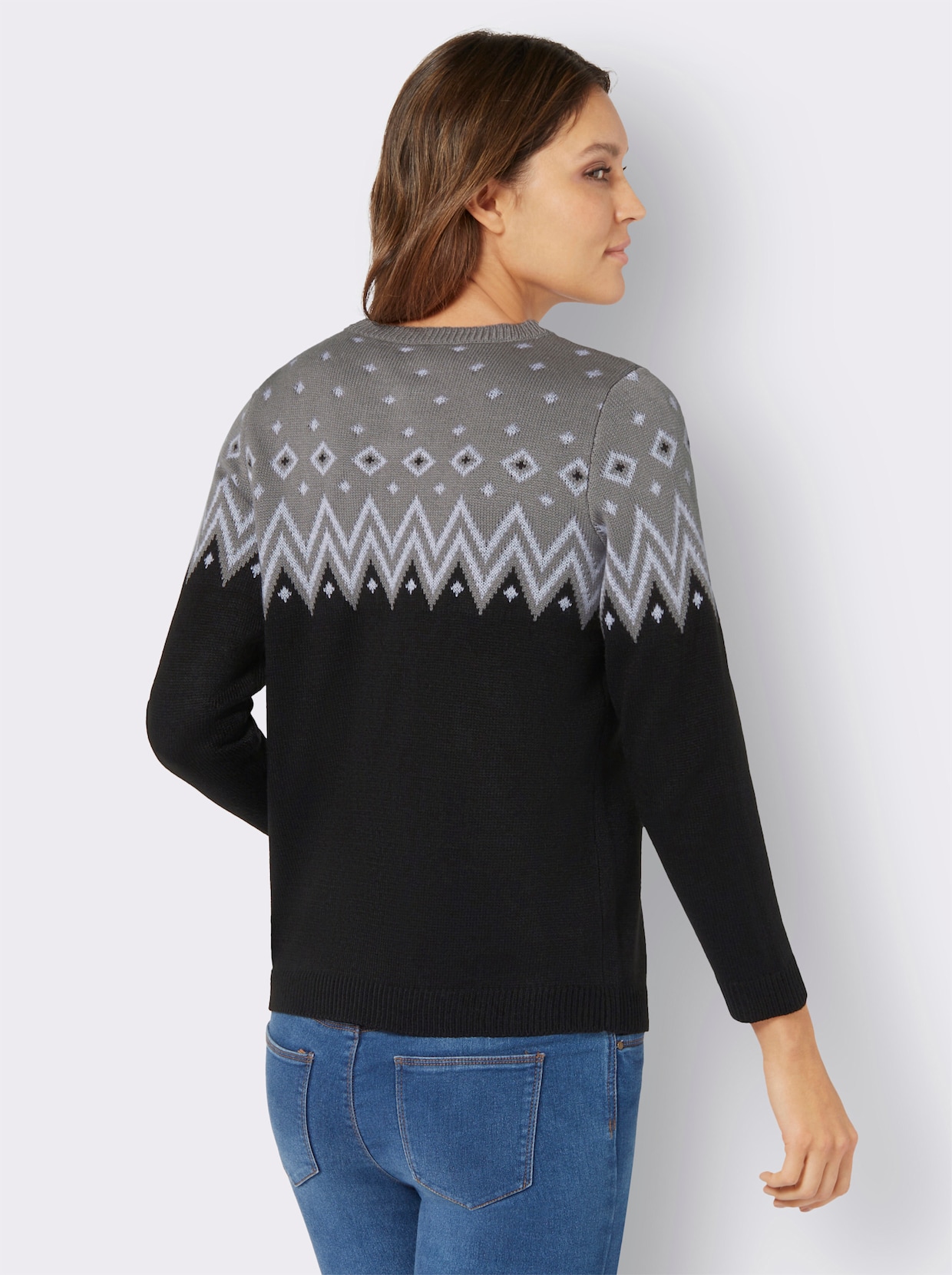 Norwegerpullover - schwarz-steingrau-gemustert