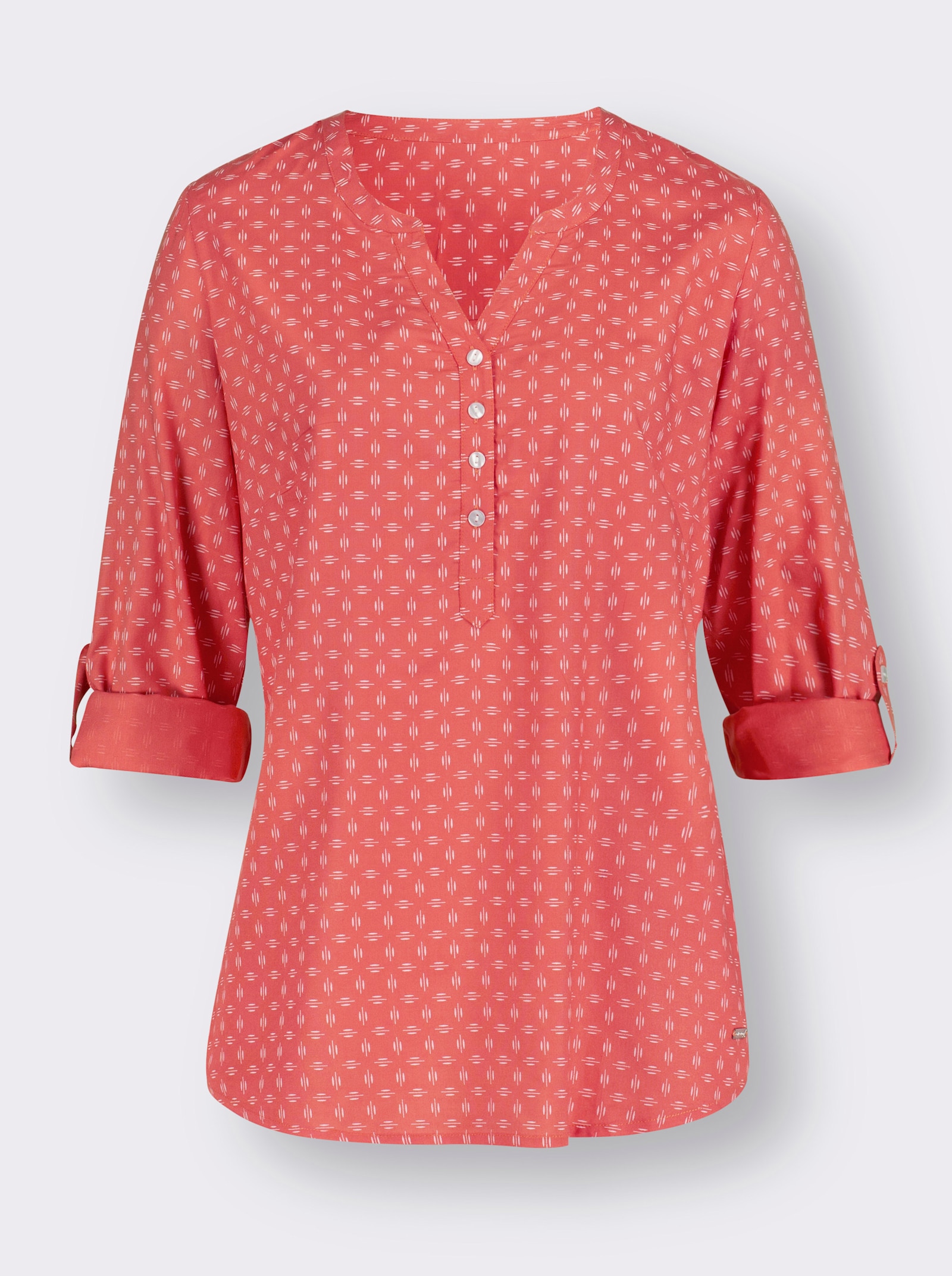Schlupf-Bluse mit Minimal-Muster - koralle-weiß-bedruckt
