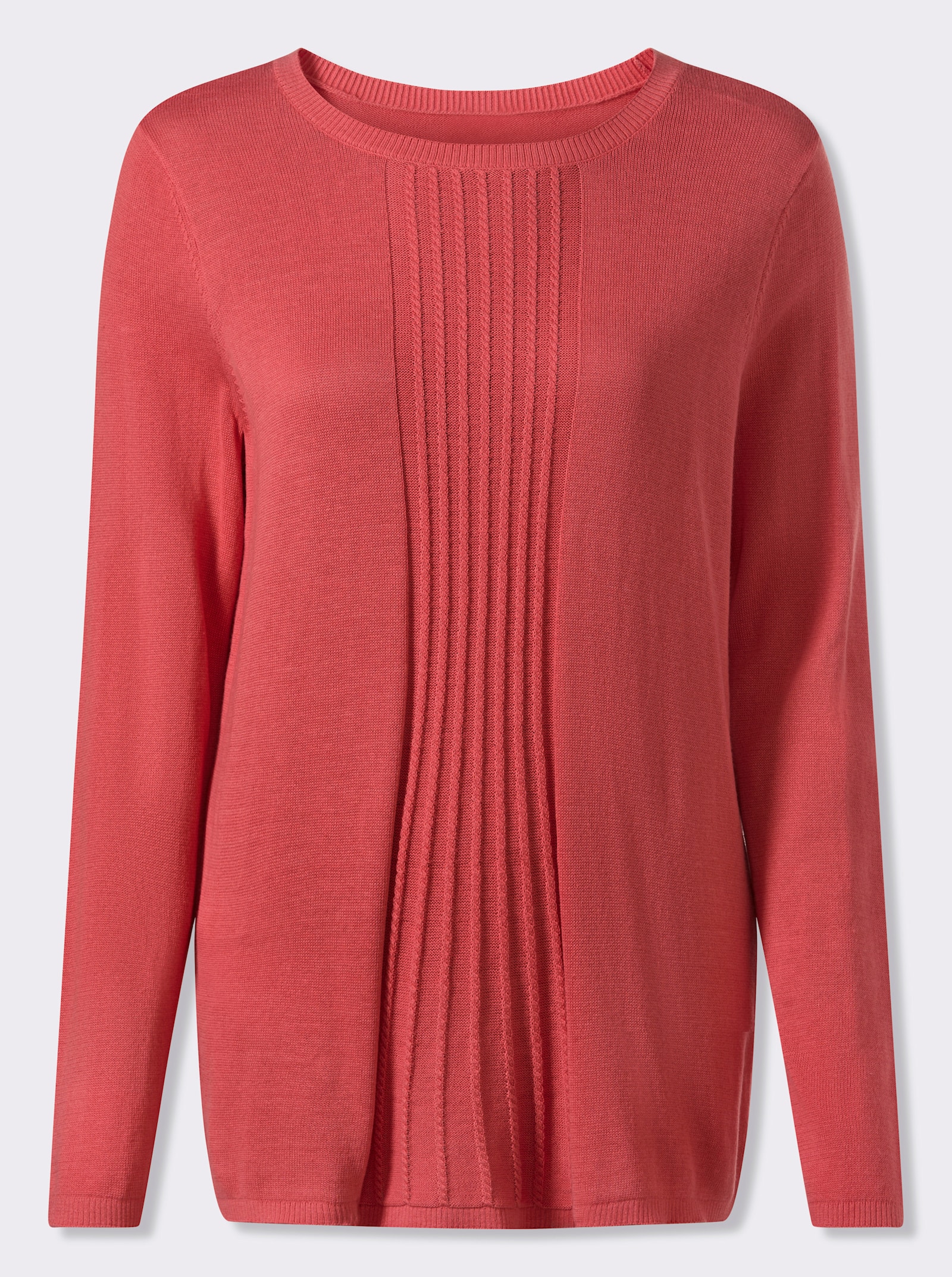 Baumwollpullover mit Zopfmuster im Vorderteil - grapefruit