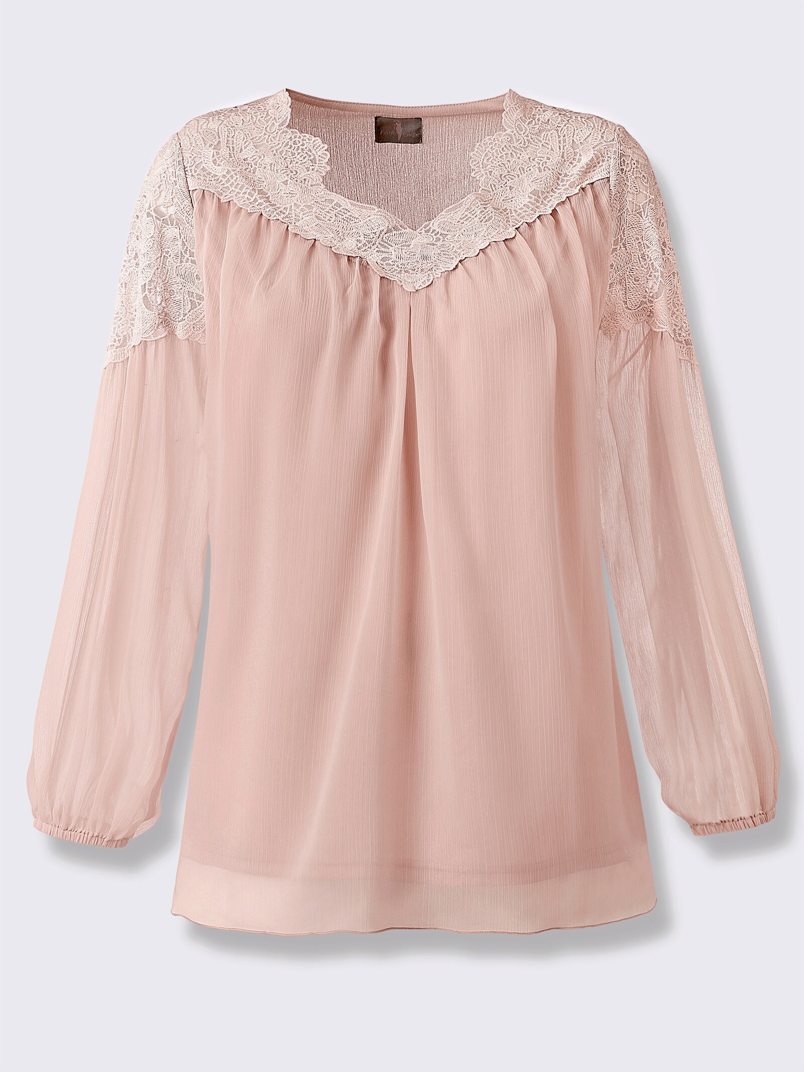 Spitzenbluse mit Spitze und Ballonärmeln - puder