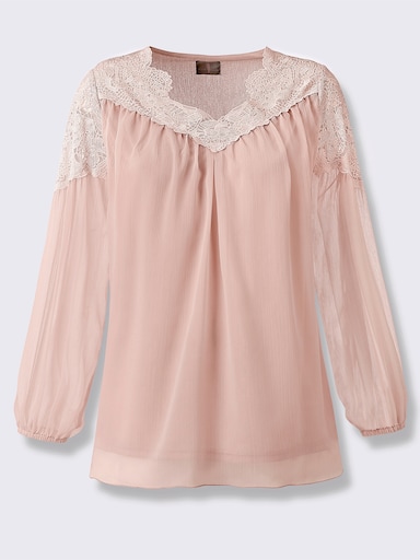 Spitzenbluse mit Spitze und Ballonärmeln - puder