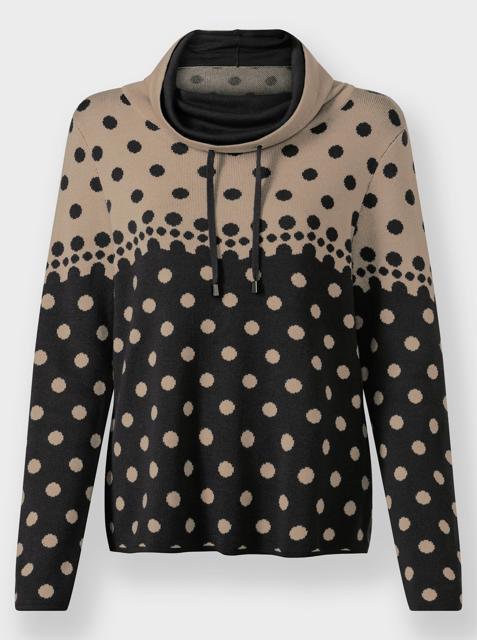 Jacquard-Pullover im Tupfenmuster - schwarz-beige-meliert