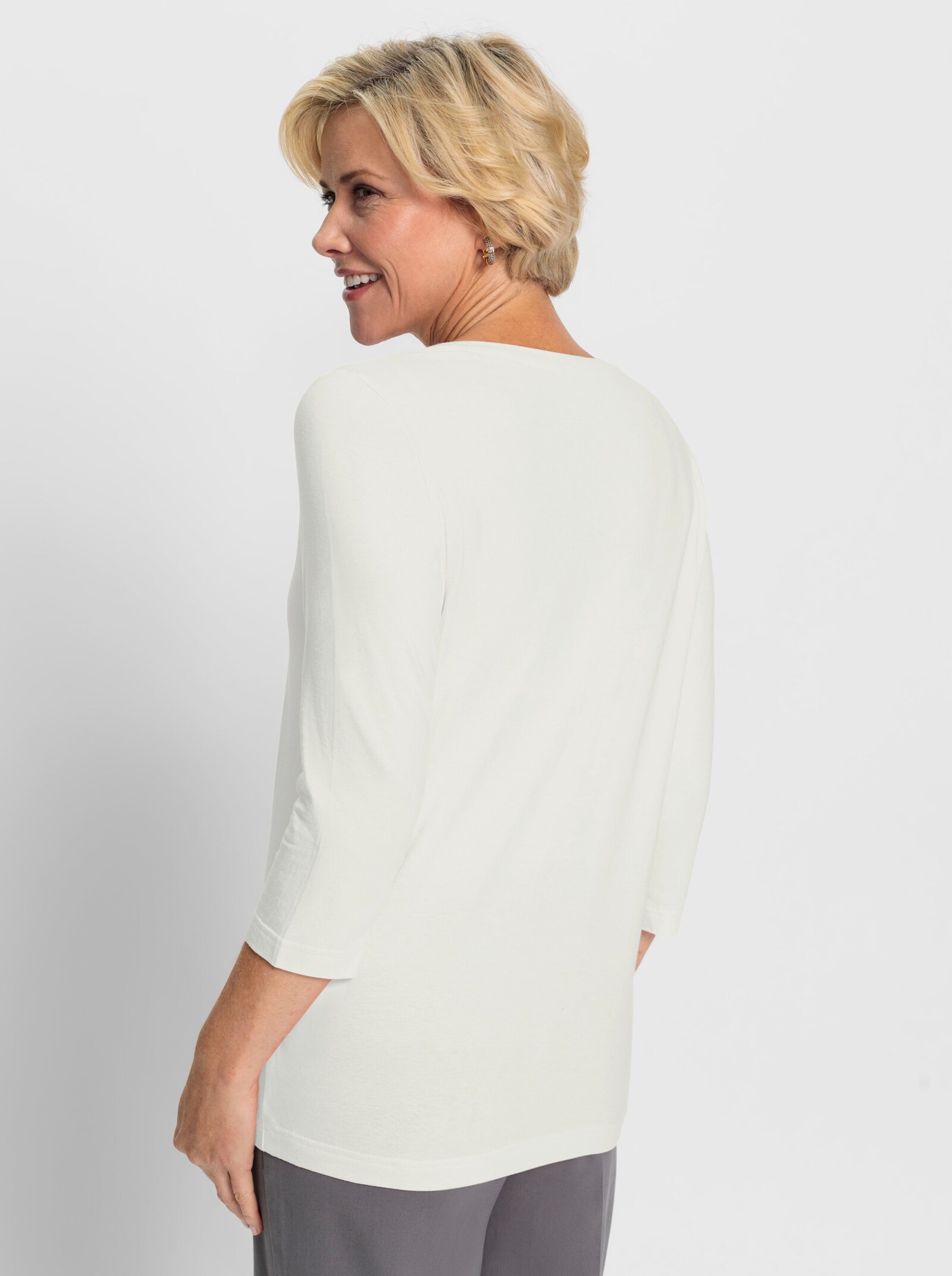 3/4-Arm-Shirt mit Stickerei und Glitzersteinchen - ecru