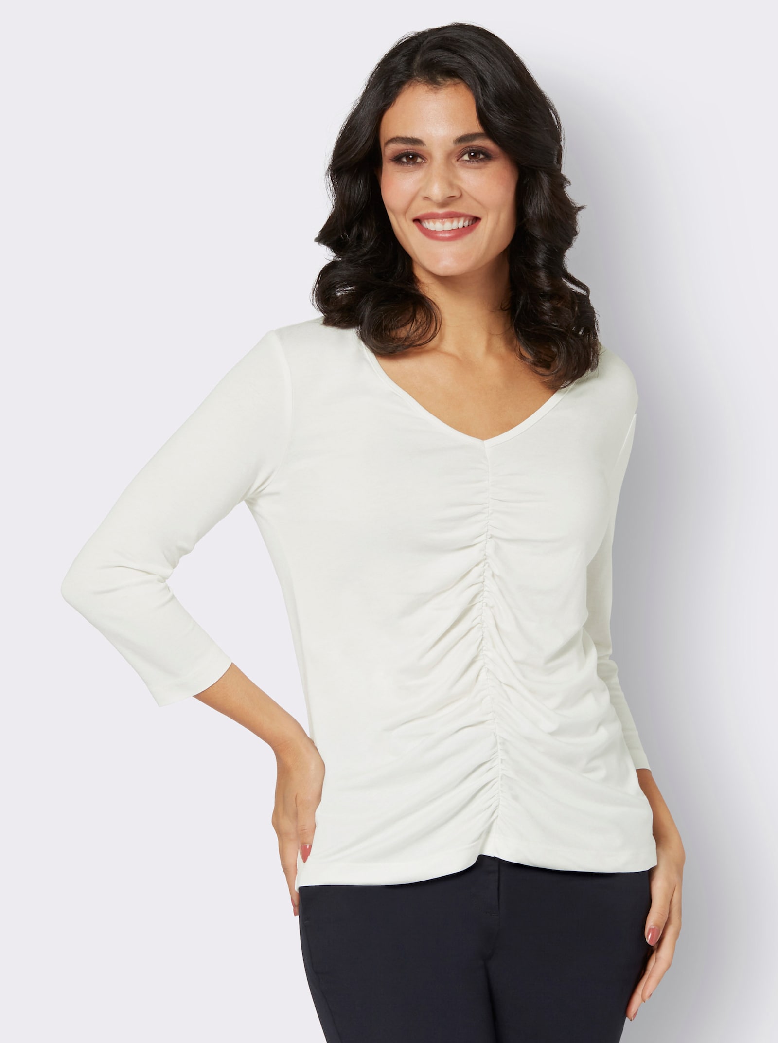 3/4-Arm-Shirt mit Raffungen - ecru