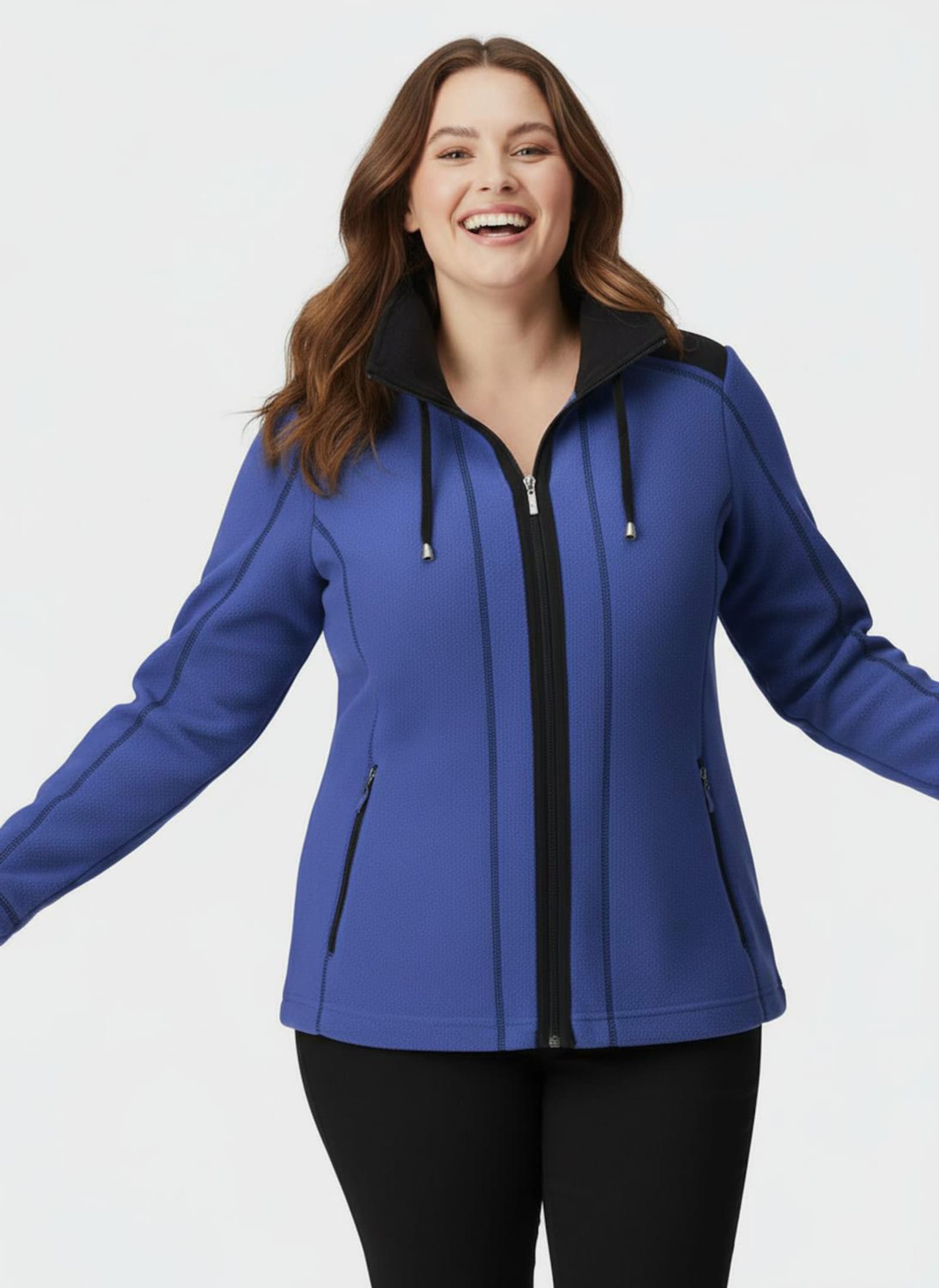 Fleecejacke mit Kontraststreifen - blau-schwarz