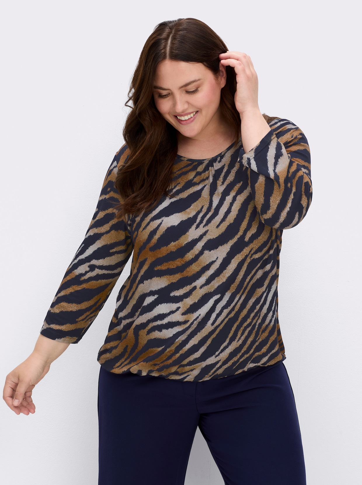 Print-Shirt im Tierfell-Dessin - marine-cognac-bedruckt