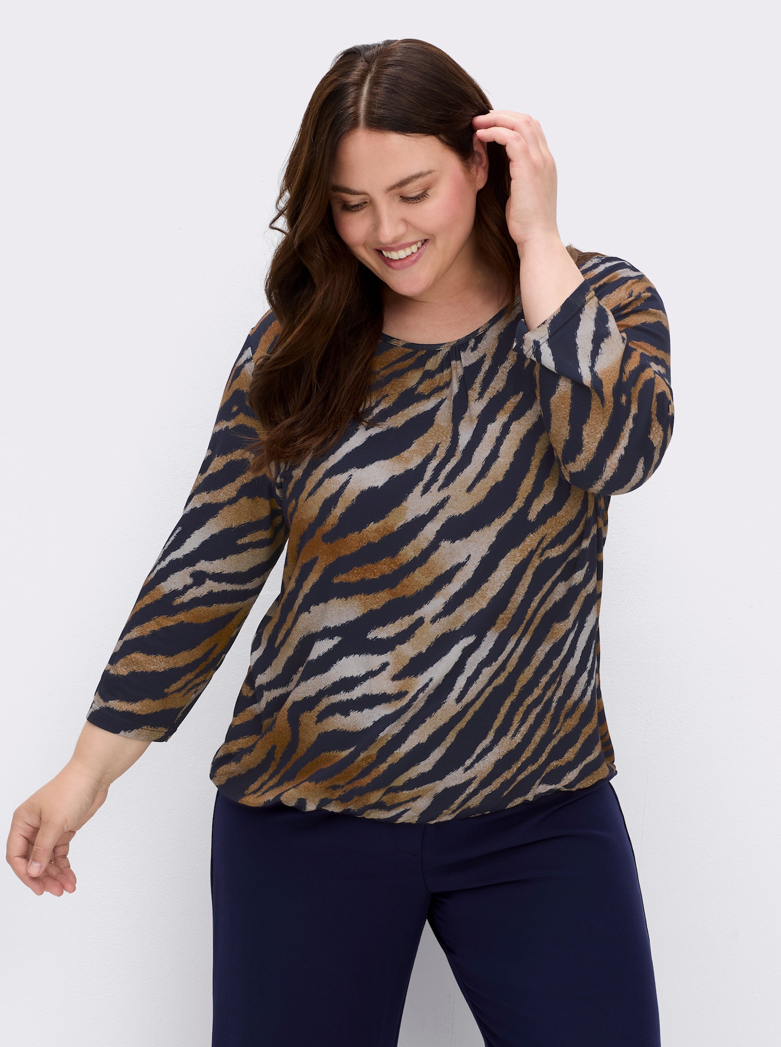 Print-Shirt im Tierfell-Dessin - marine-cognac-bedruckt