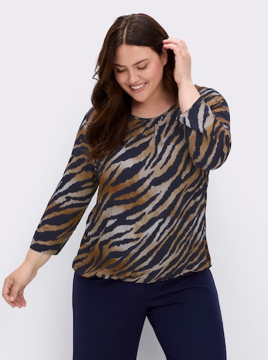 Print-Shirt im Tierfell-Dessin - marine-cognac-bedruckt