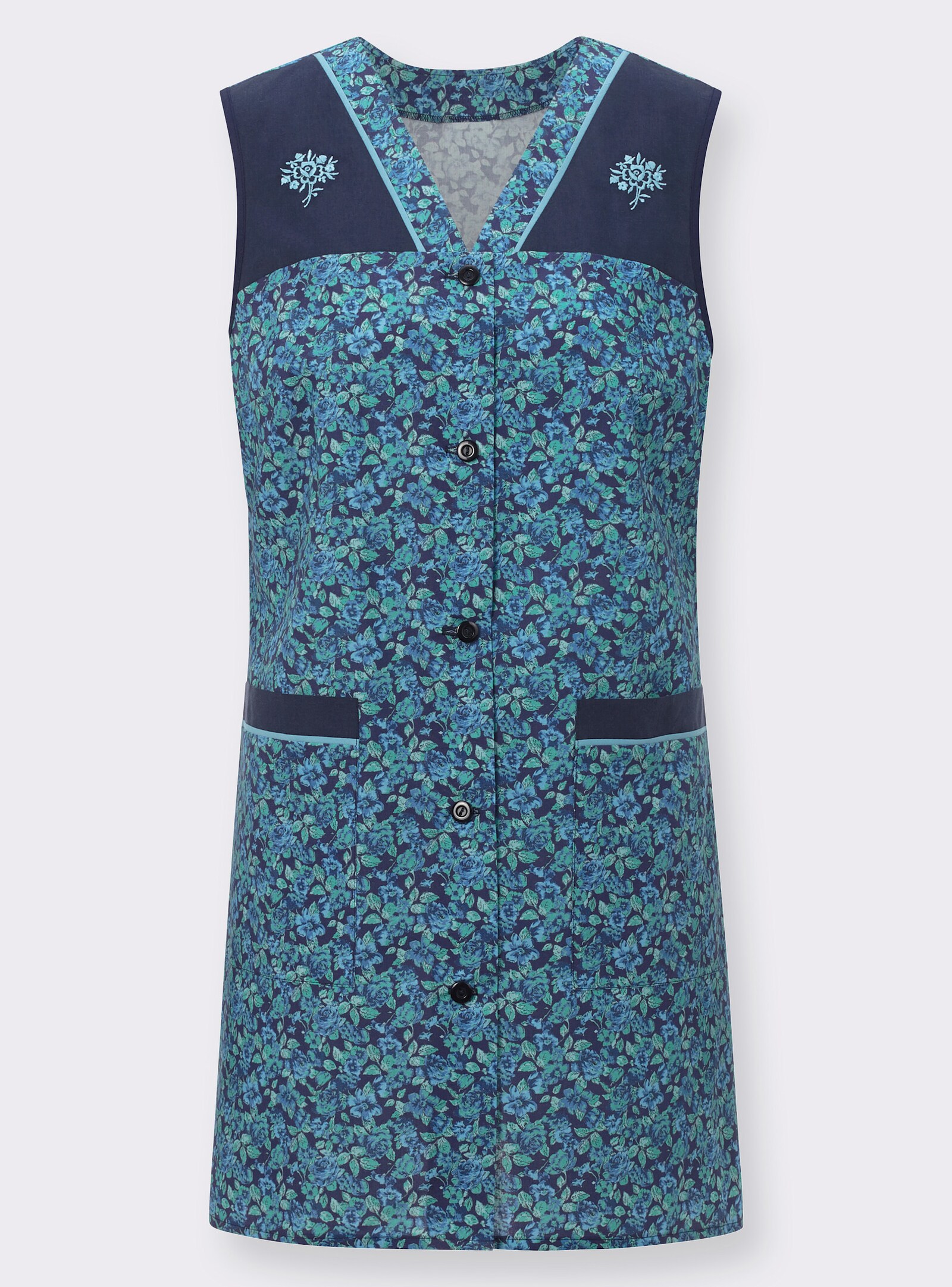 Kasack mit 2 Taschen - dunkelblau-bedruckt