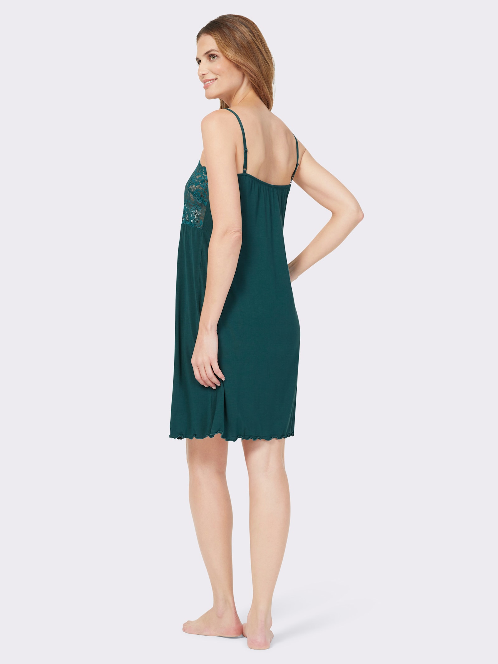 Nachthemd mit Spitzen-Einsatz - petrol