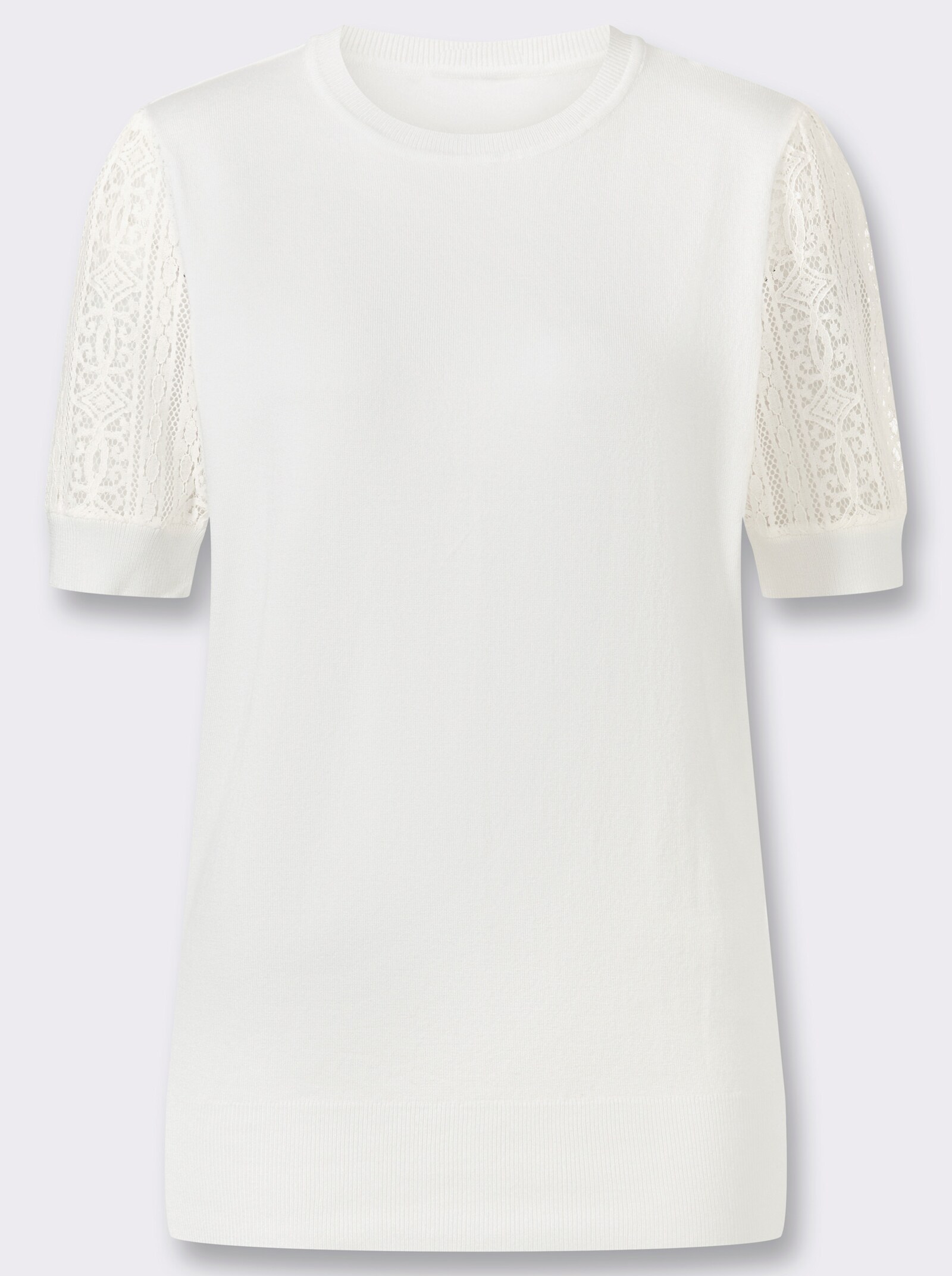 Kurzarmpullover mit Puffärmeln - ecru