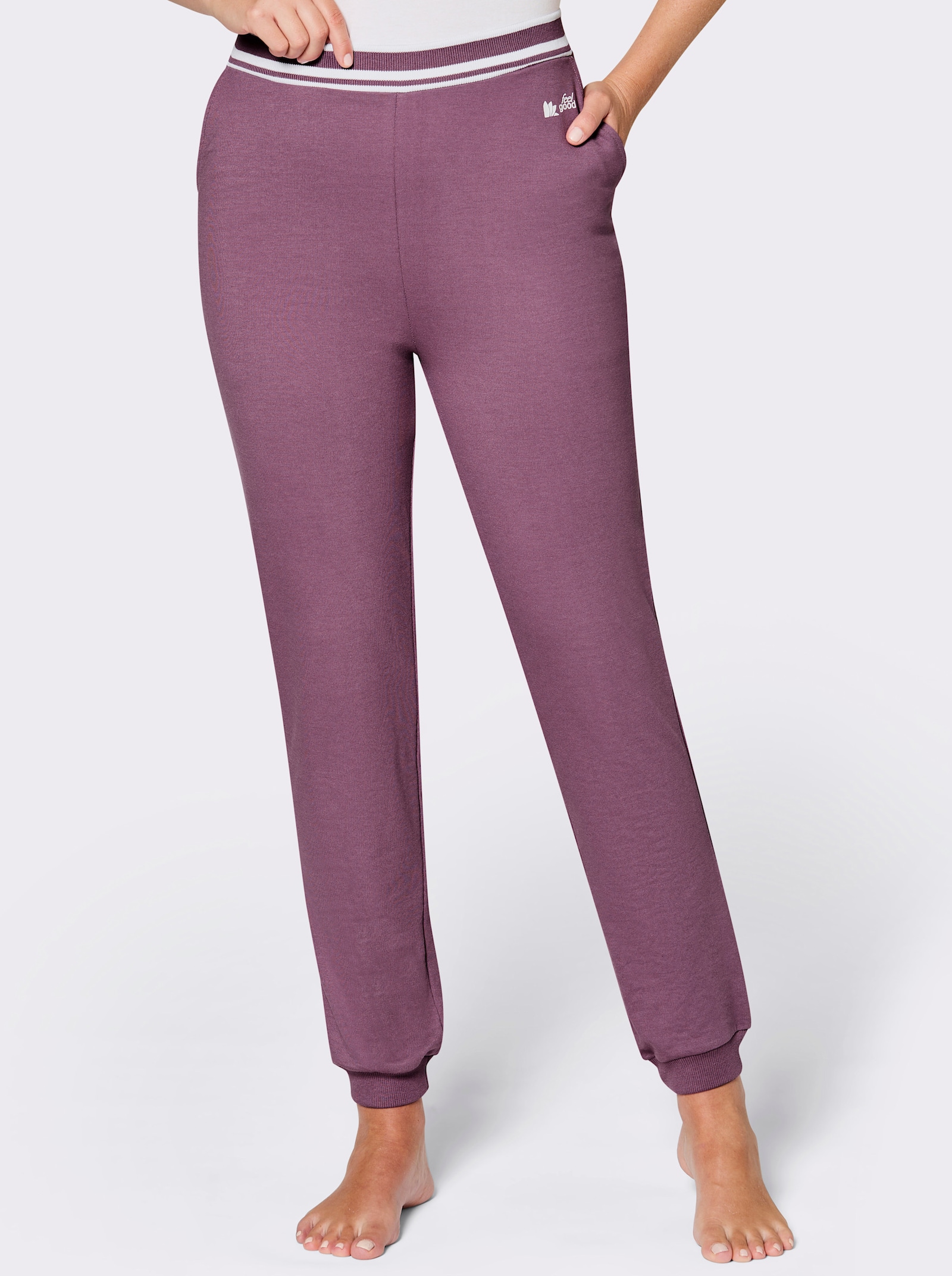 feel good Dehnbund-Hose aus Sweatware - violett-weiß
