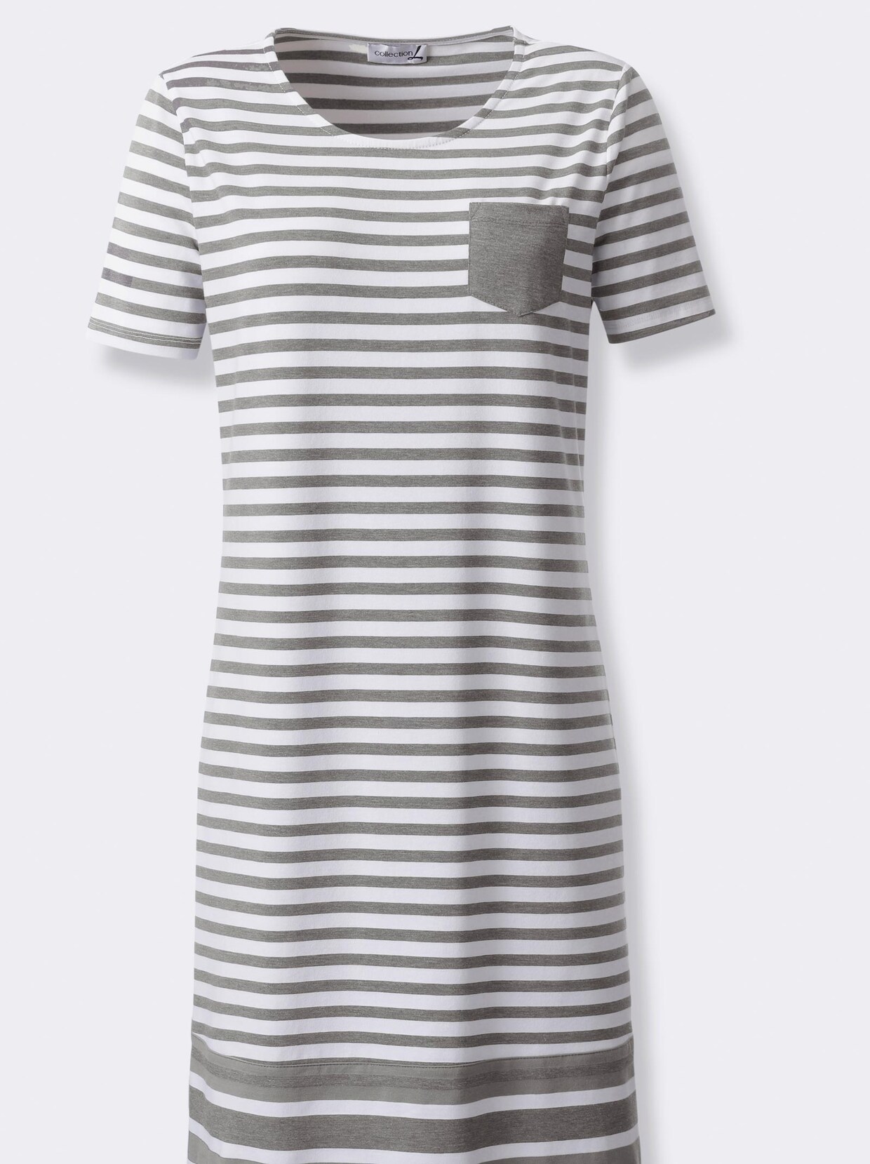 Jerseykleid - grau-weiß-gestreift
