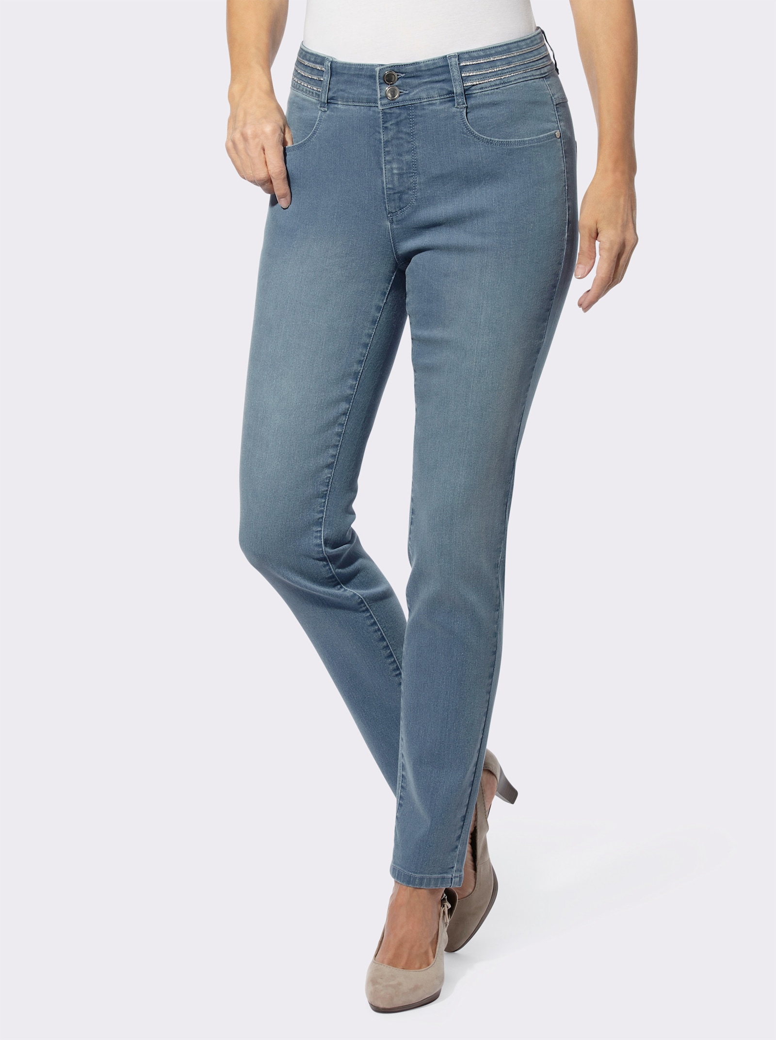Jeans mit verziertem Bund - blue-bleached