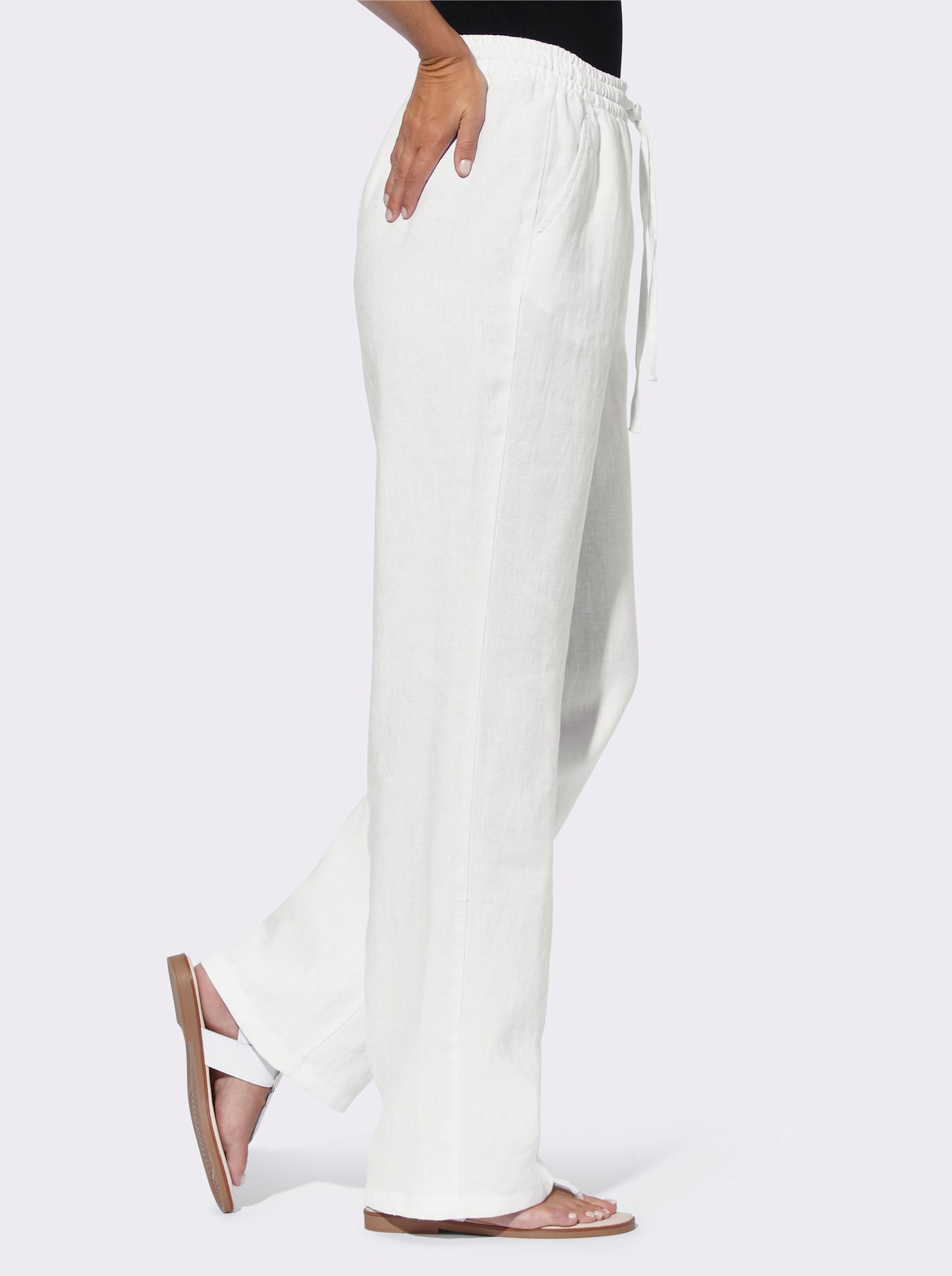 heine Linnen broek met wijde pijp - wit