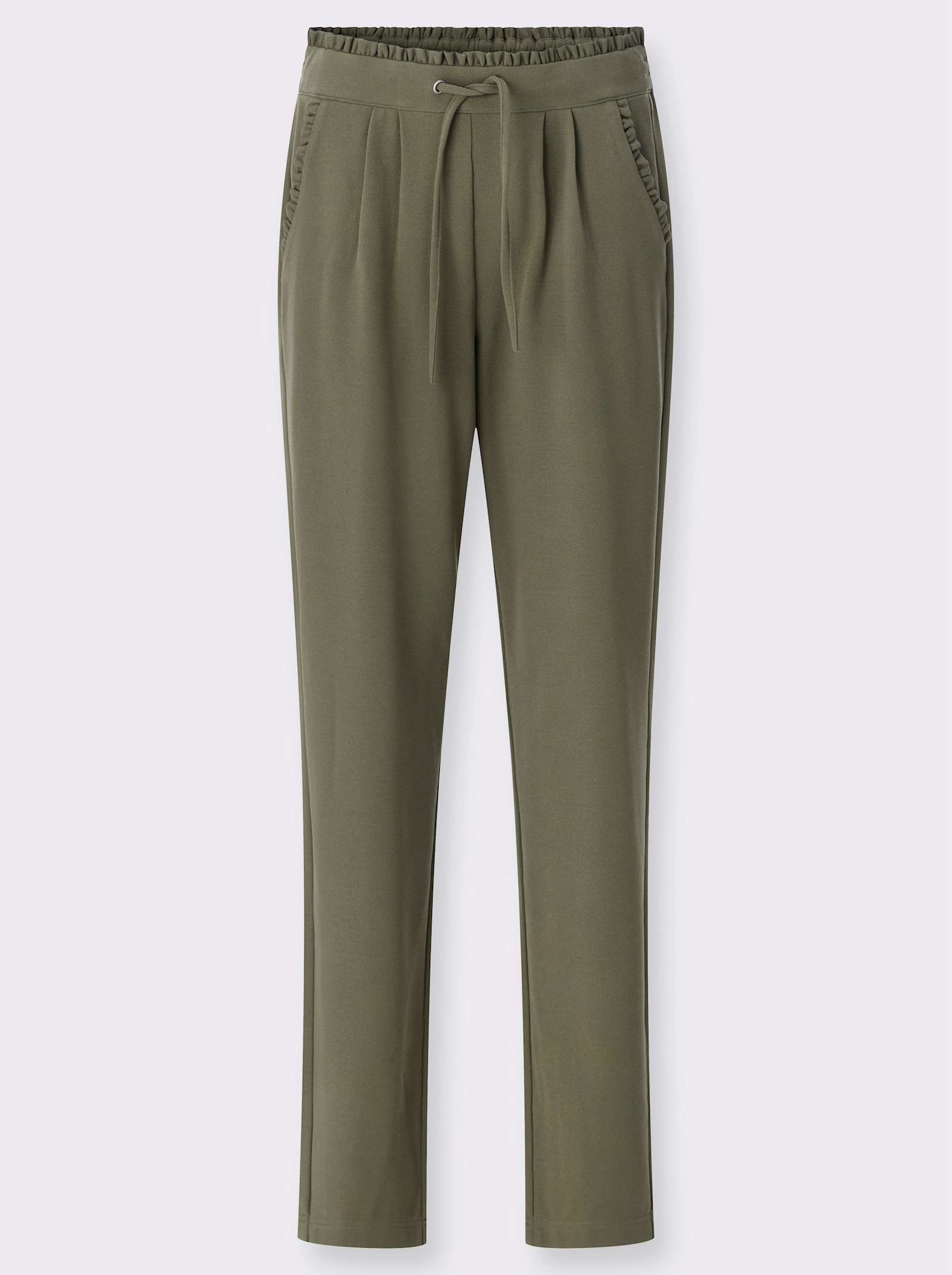 Jerseyhose mit Rüschen am Dehnbund - khaki