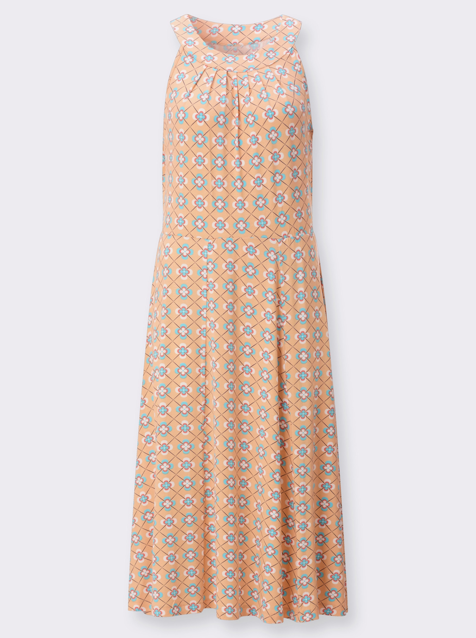 Jerseykleid in Bahnenform - apricot-aquamarin-bedruckt
