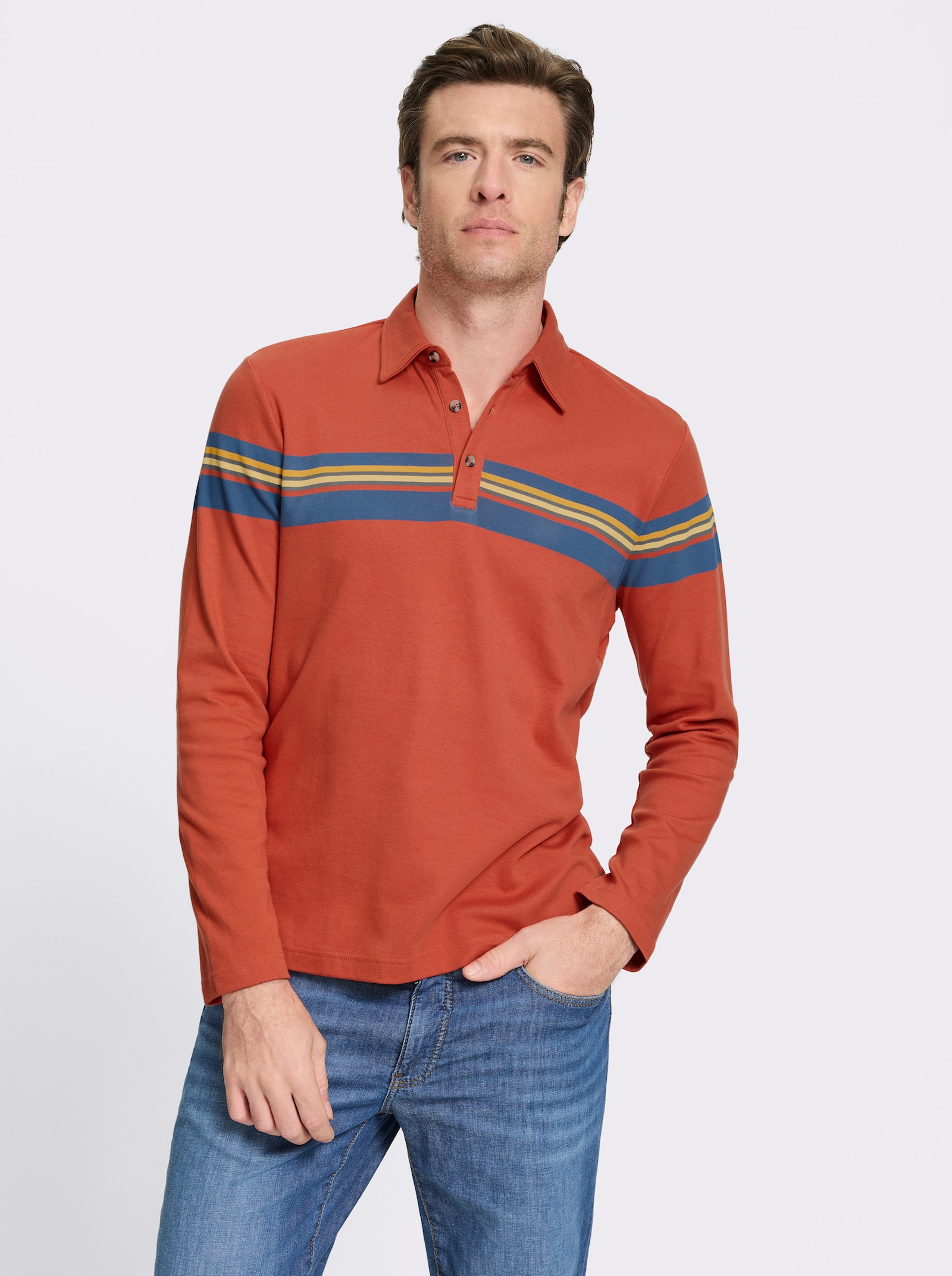 Catamaran Langarm-Poloshirt - terra-bedruckt