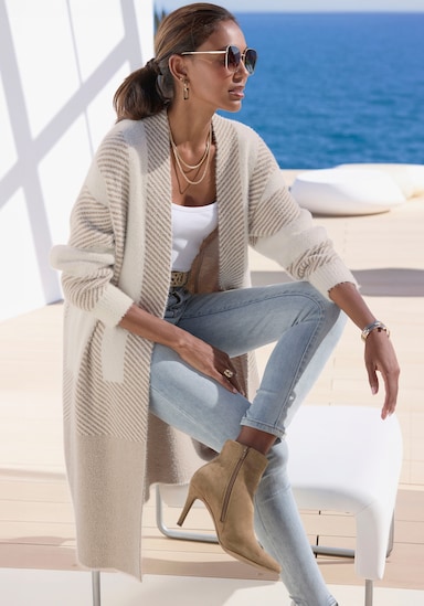 LASCANA Veste longue en tricot - crème-beige