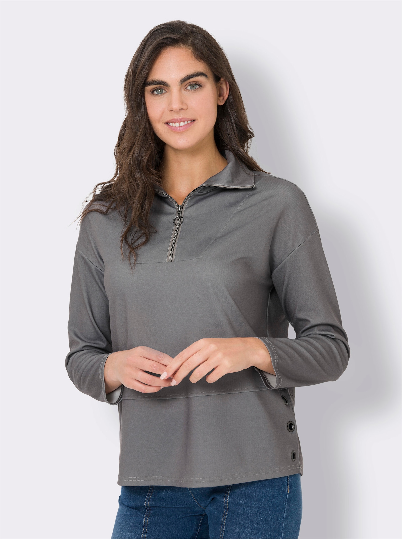 heine Sweatshirt met sieroogjes opzij - grijs